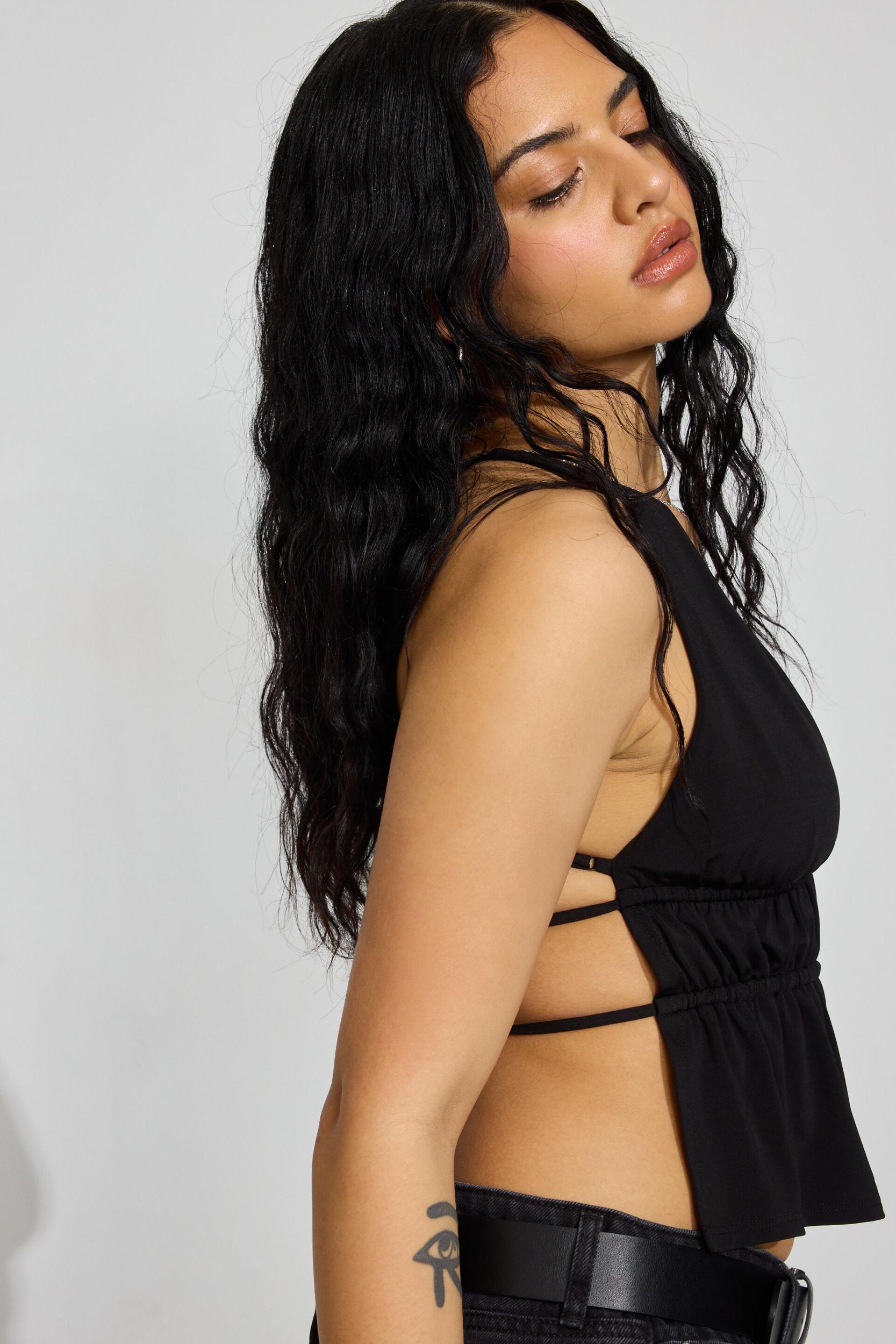 Plunge Ruched Mesh Top Product Image