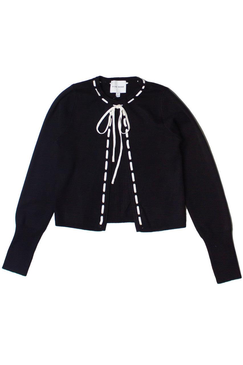 Running Stitch Tie Front Knit Cardigan Product Image