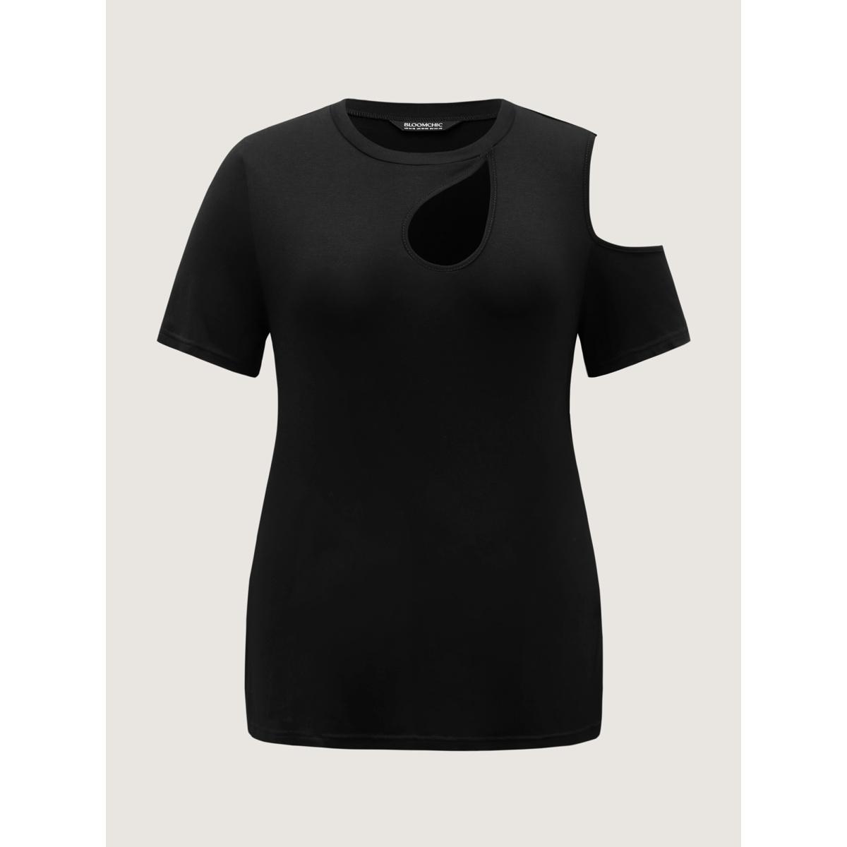 Plus Size Supersoft Solid Cut-Out Shoulder T-Shirt Black Women Timeless Cut-Out Round Neck Elegant T-shirts BloomChic 18-20/2X Product Image