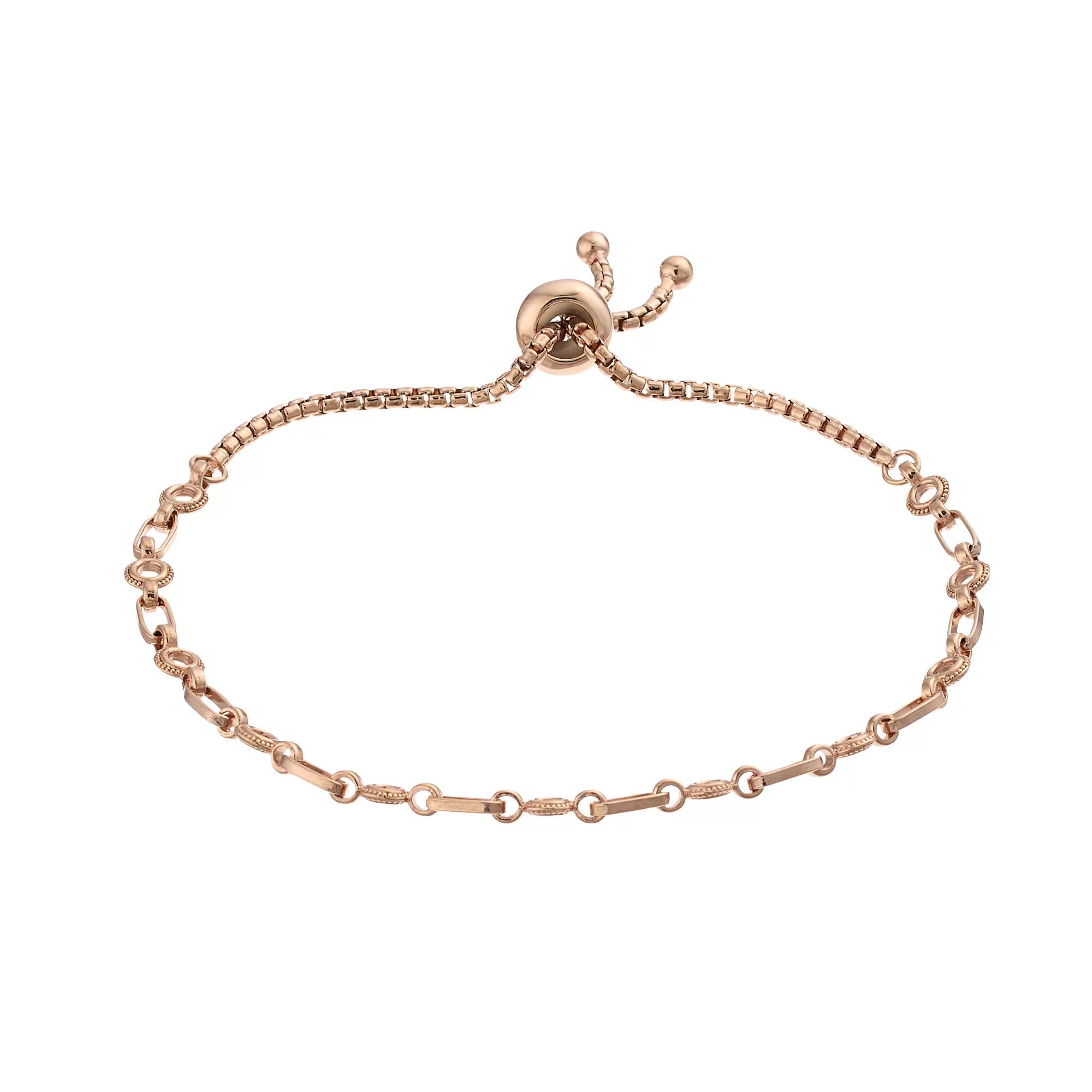 Kristen Kesho Sterling Silver Circle Link Adjustable Bolo Bracelet, Women's, Size: 9.50, Pink Tone Product Image