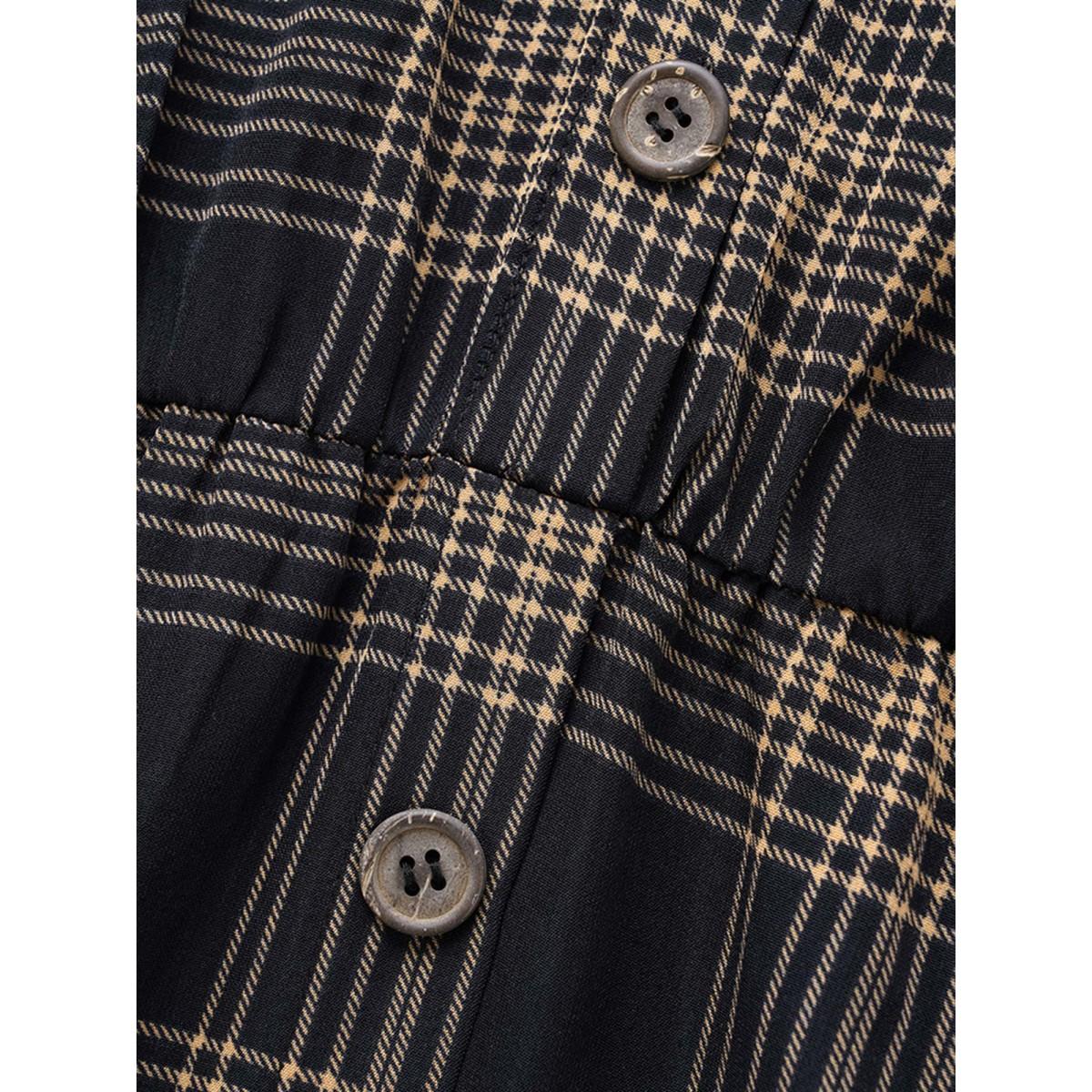 Plus Size Plaid Shirt Collar Belted Midi Dress Indigo Women At the Office Belted Shirt collar Long Sleeve Curvy BloomChic 28/5X Product Image