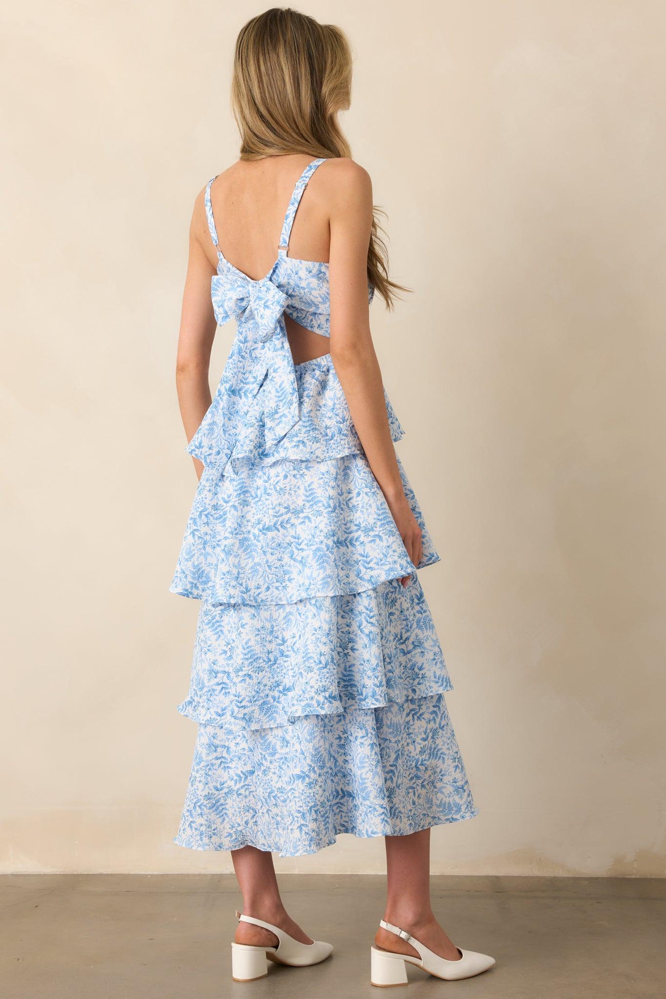 Little Bit Of Sunshine Blue Floral Tiered Maxi Dress Product Image