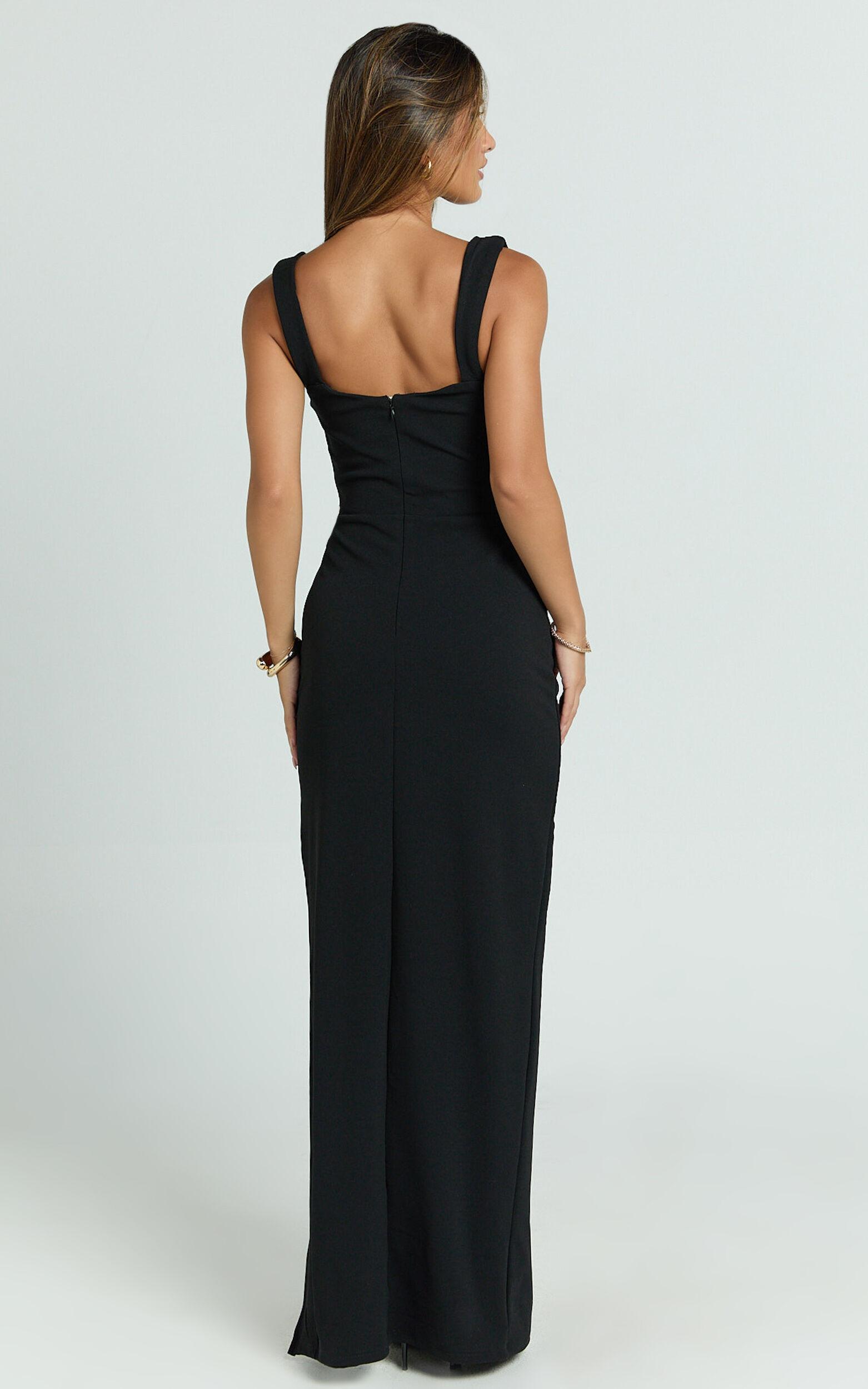 Donna Maxi Dress - Cowl Neck Column High Split Dress in Black Product Image
