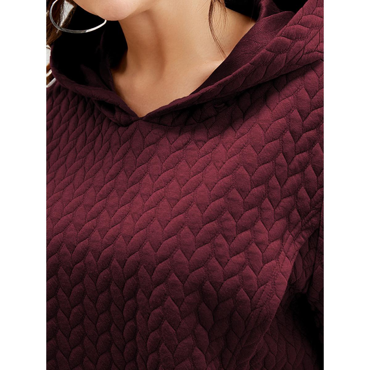 Plus Size Solid Asymmetrical Hem Cable Knit Hooded Sweatshirt Women Scarlet Lounge Asymmetrical Hooded Everyday Sweatshirts BloomChic 28/5X Product Image