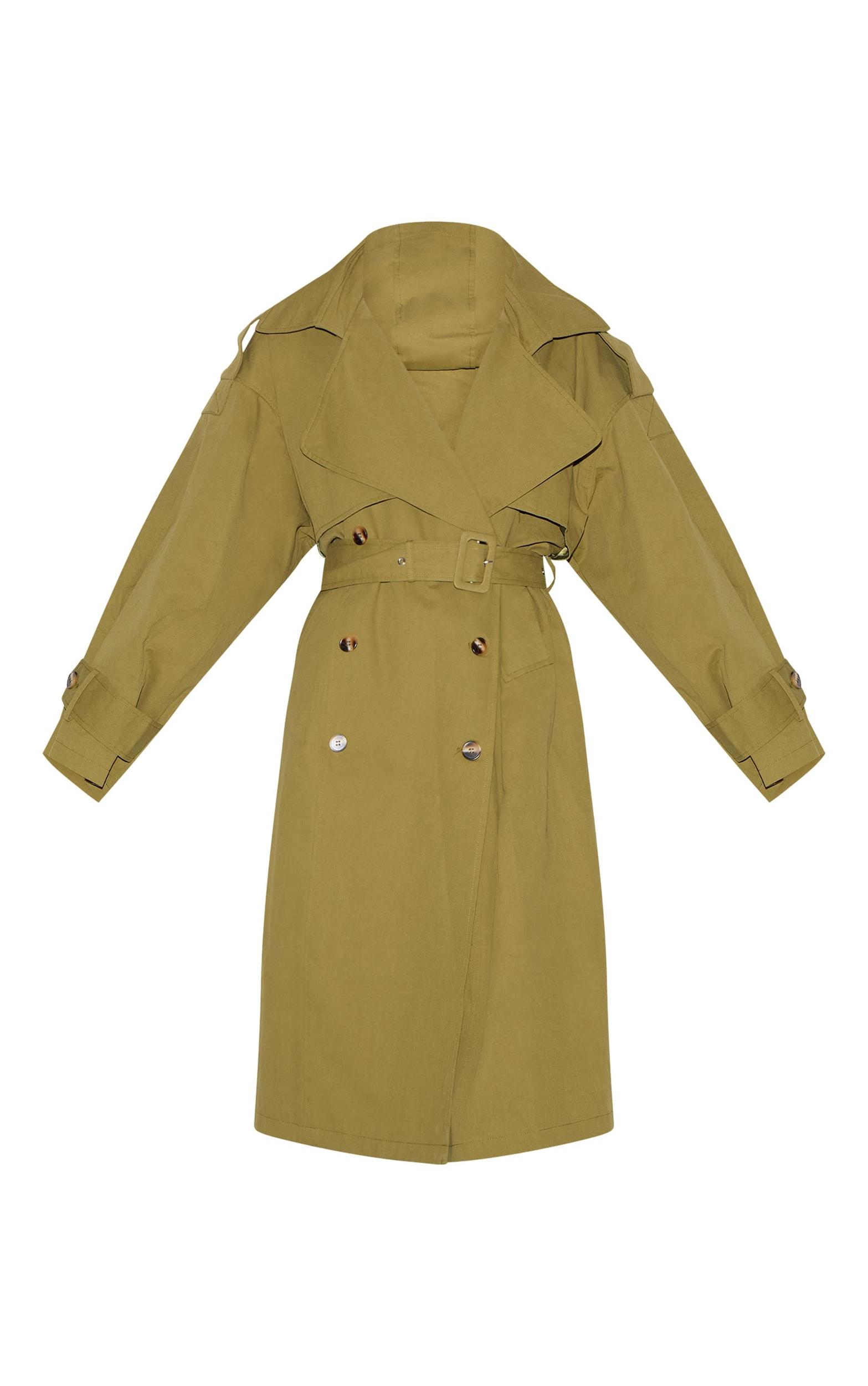 Khaki Woven Hooded Oversized Trench Coat Product Image