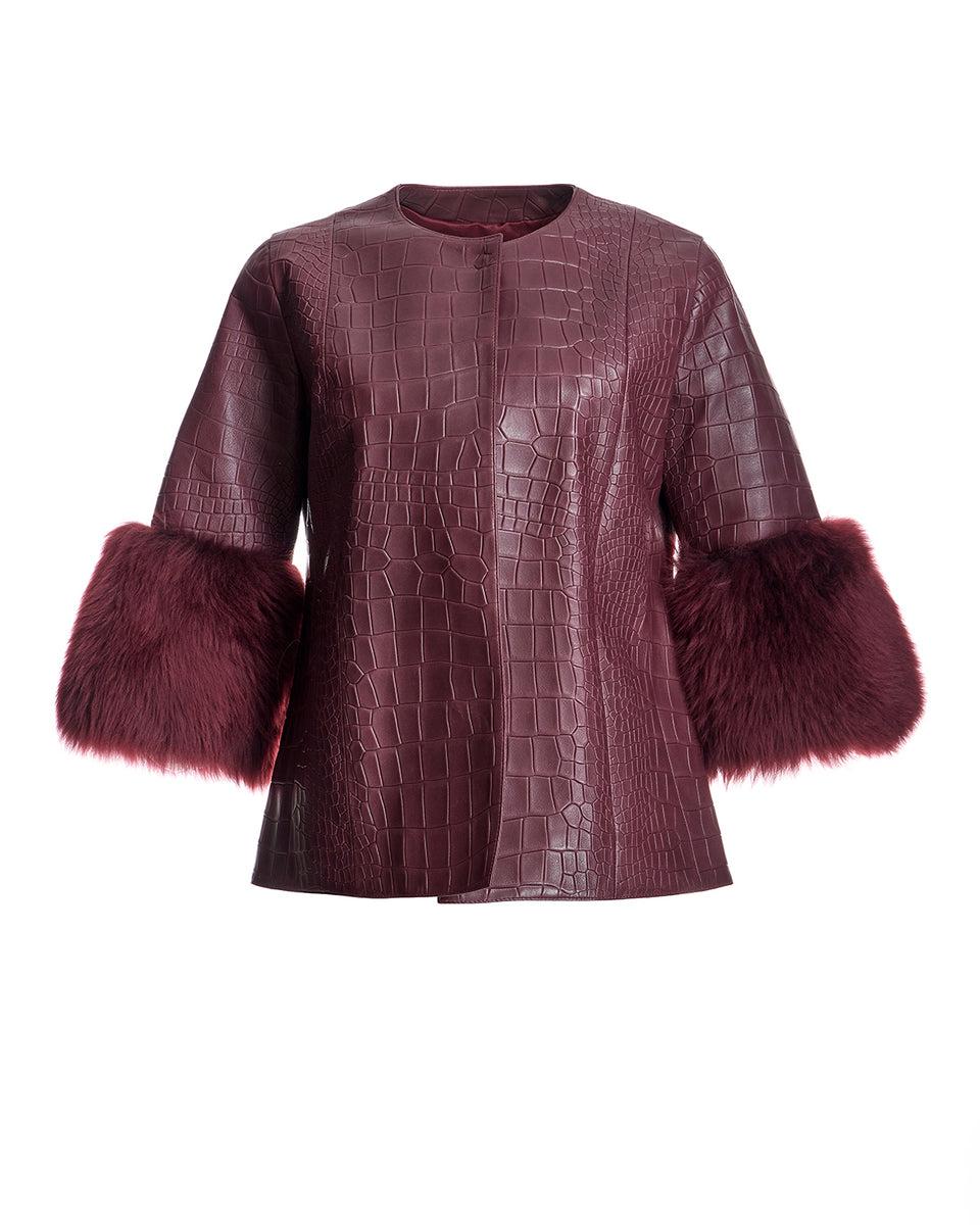 Croc Stamped Leather Jacket -Maximilian Product Image