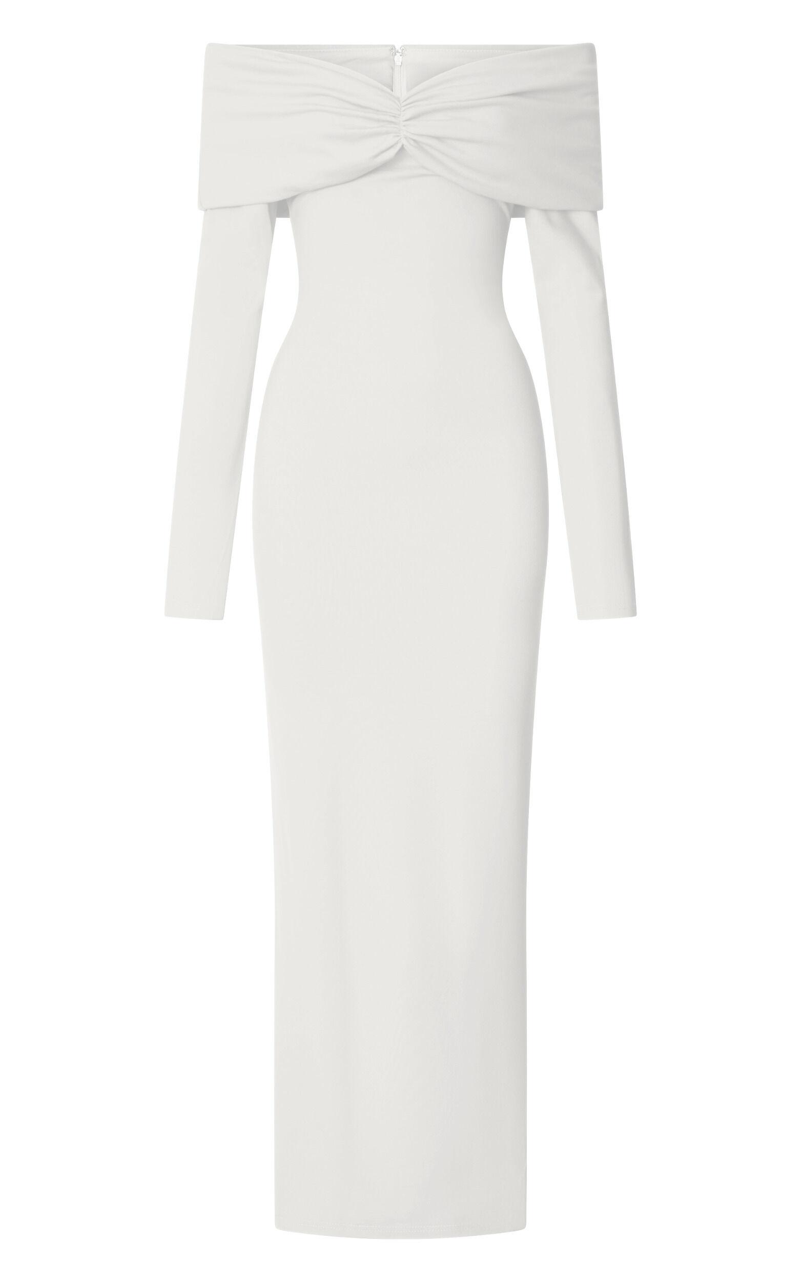 Rani Maxi Dress - Off Shoulder Long Sleeve Bodycon Dress in Off White Product Image