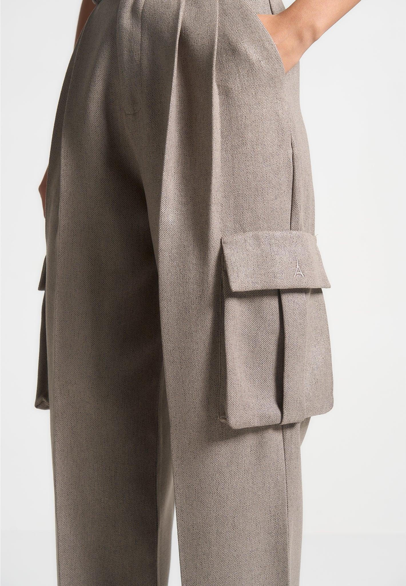 Danielle - Textured Tailored Pleated Cargo Trousers - Taupe Female Product Image