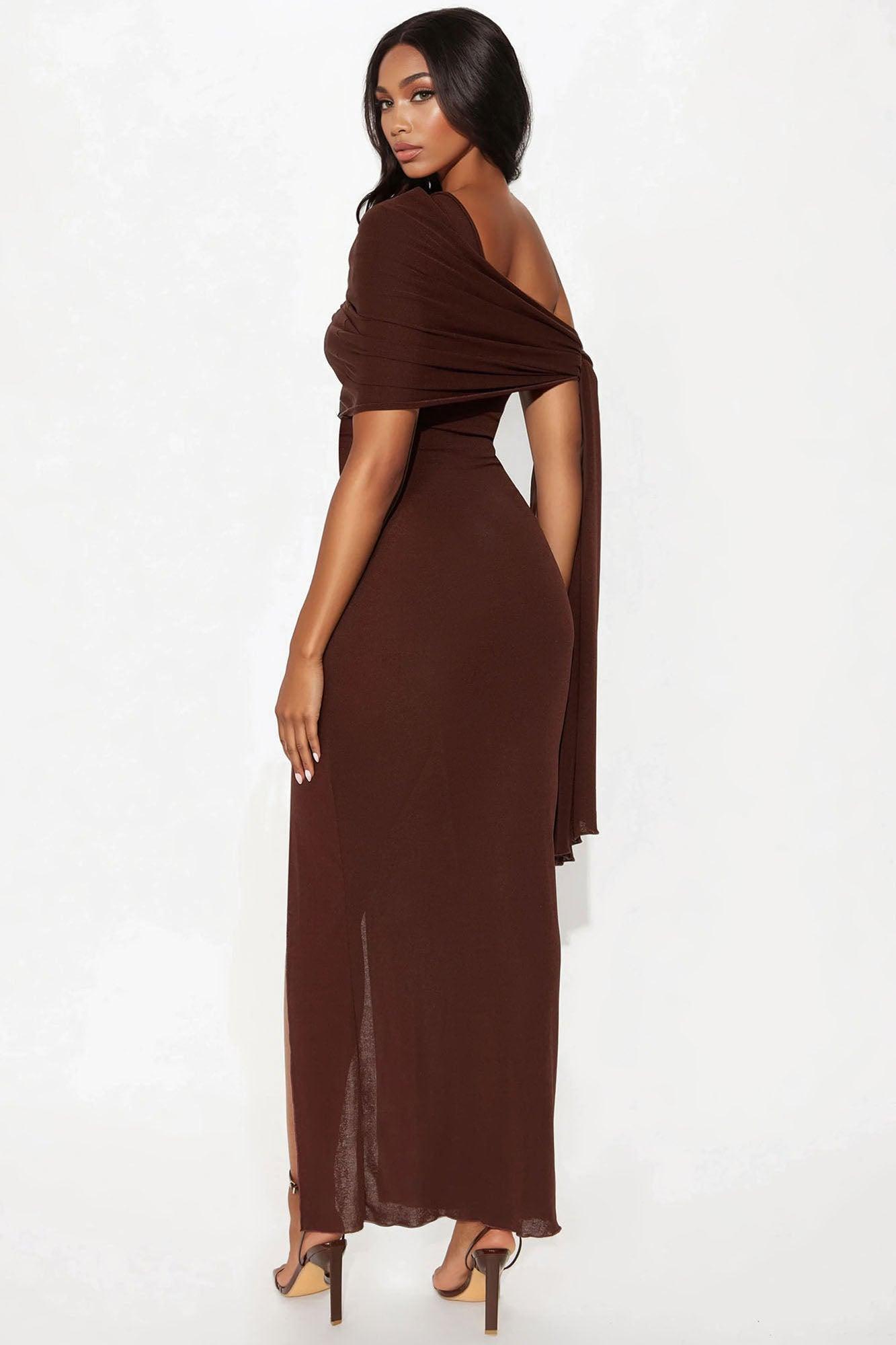 Paloma Draped Maxi Dress - Brown Product Image