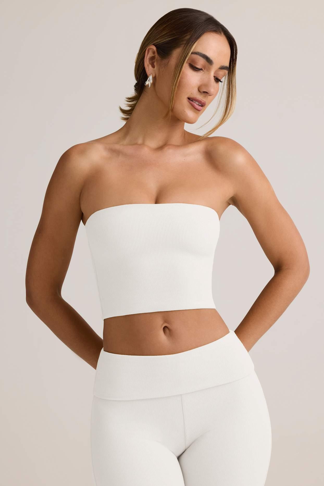 Modal Strapless Crop Top in White Female Product Image