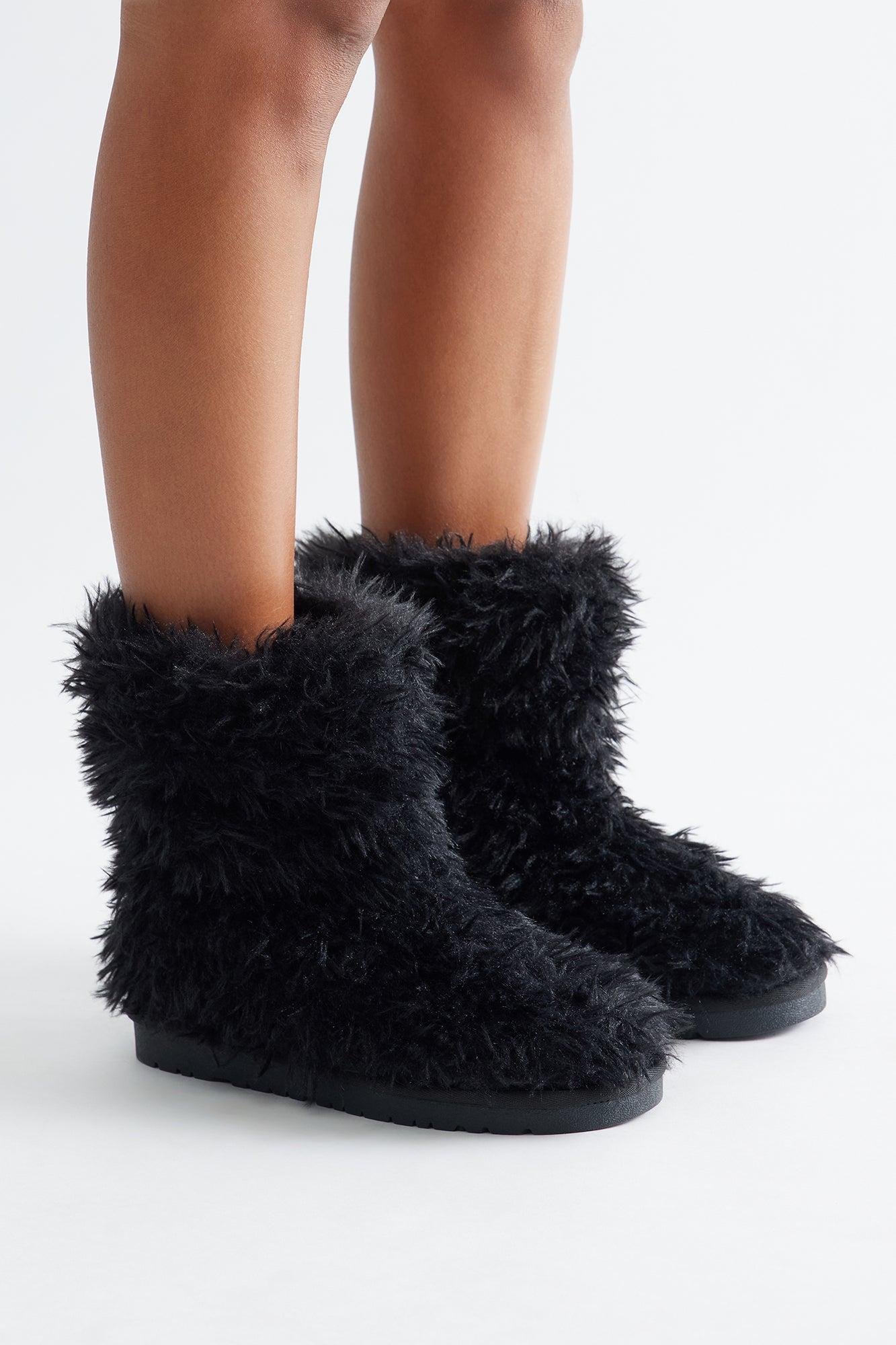 Yetti Faux Fur Booties - Black Female Product Image