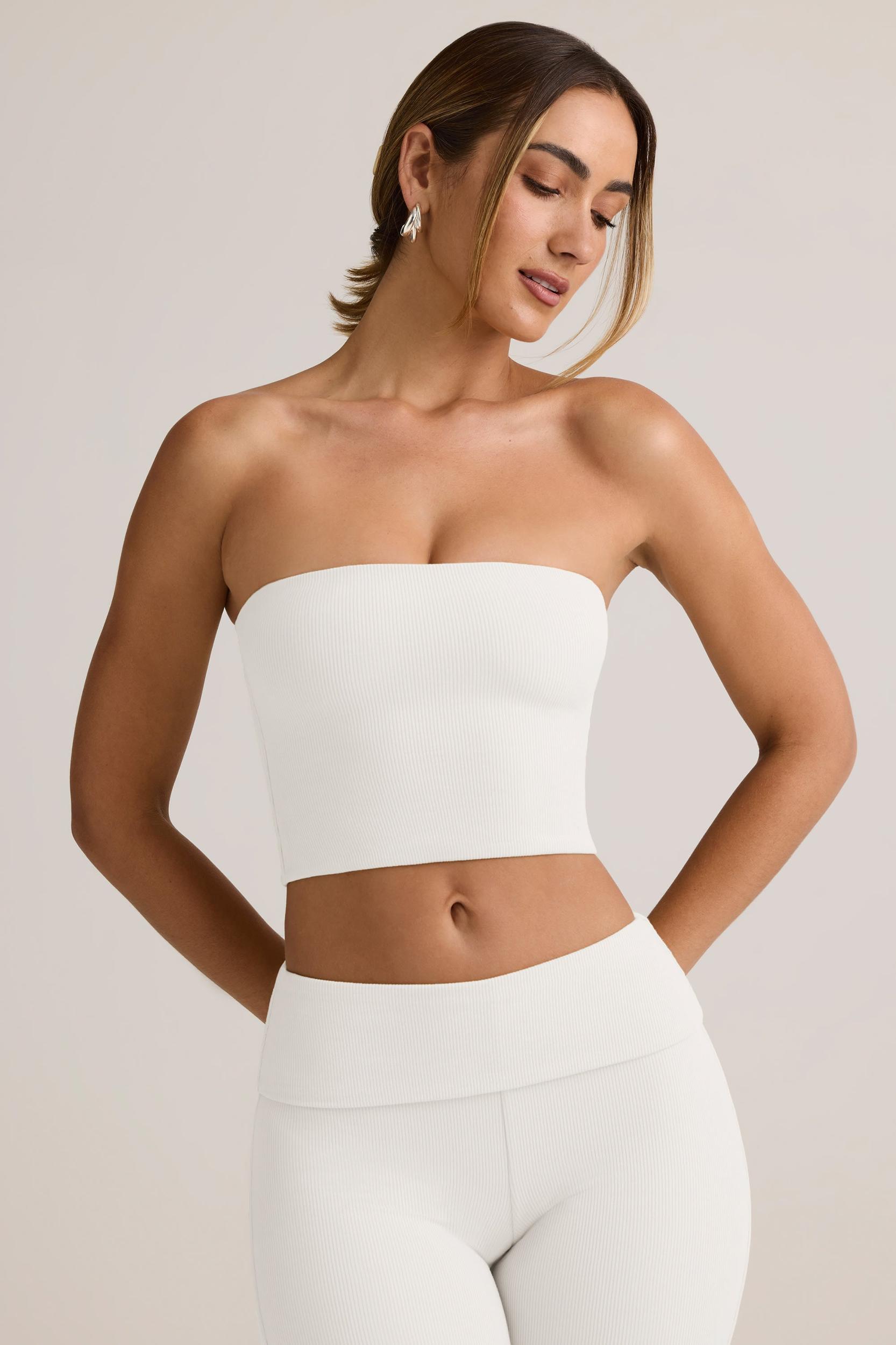 Modal Strapless Crop Top in White Female Product Image
