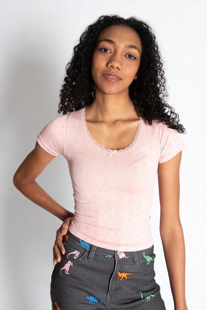 Pointelle Lace Bow Tee Product Image