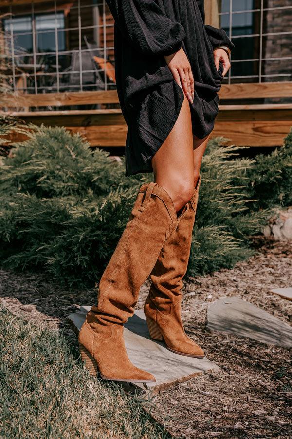 The Ava Faux Suede Thigh High Boot In Brown Product Image