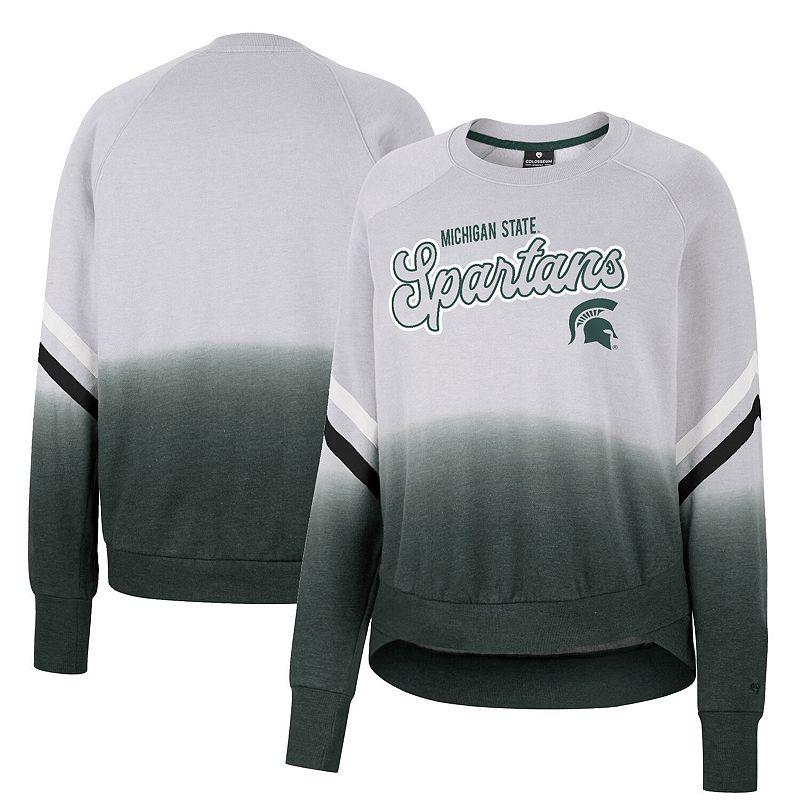 Women's Colosseum Gray Michigan State Spartans Cue Cards Dip-Dye Raglan Pullover Sweatshirt,  Product Image