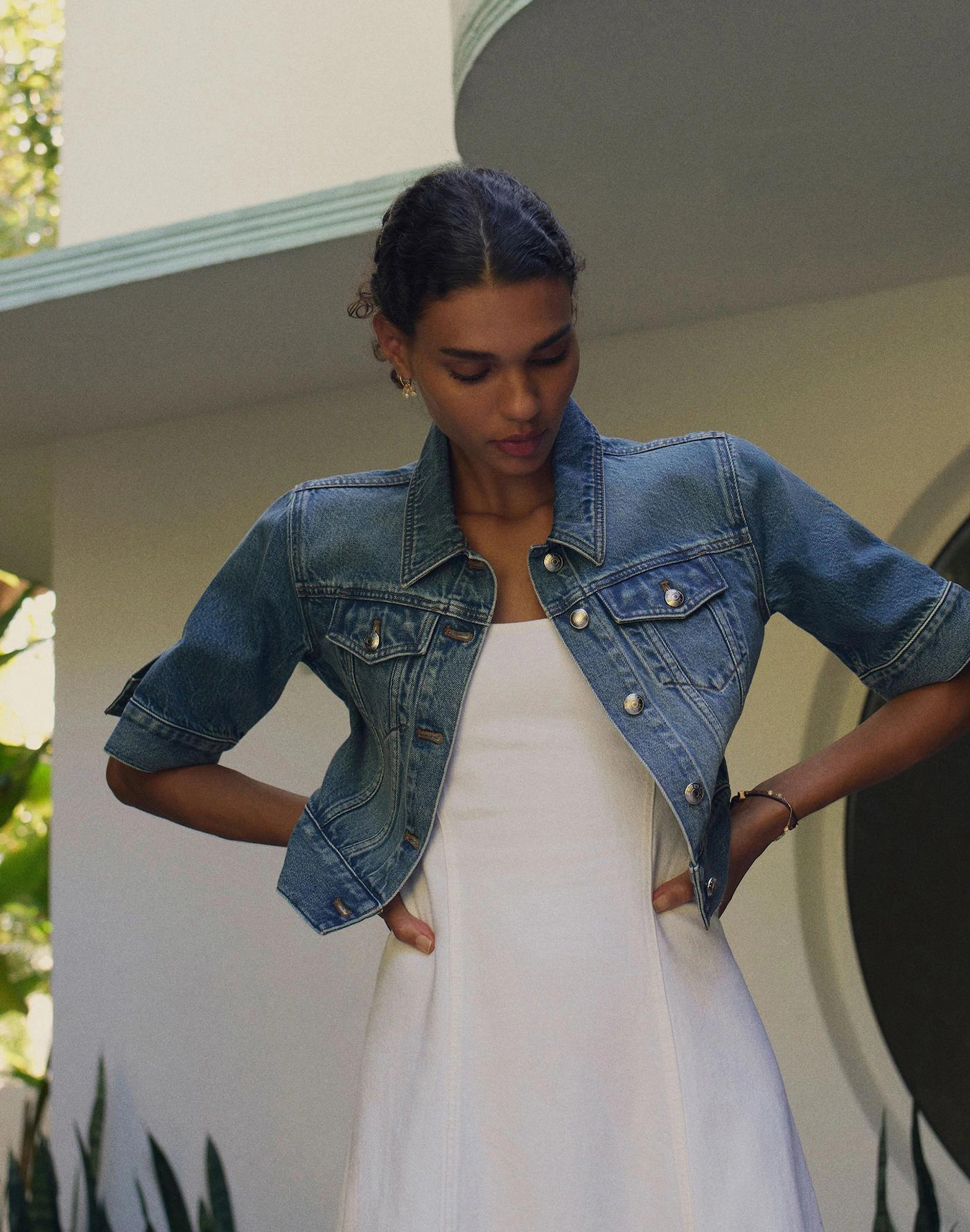 Shrunken Denim Trucker Jacket in Hazeldell Wash Product Image