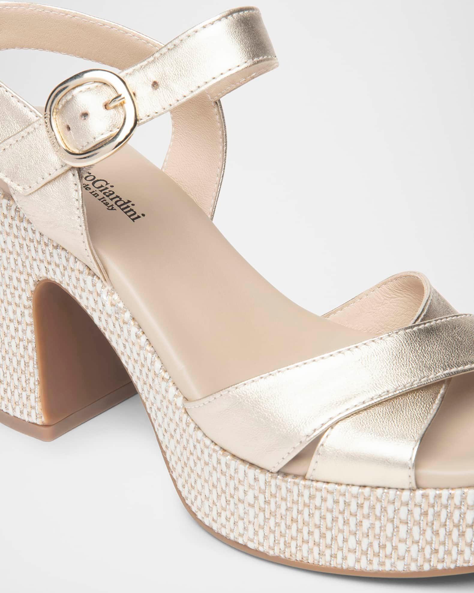 Metallic Leather Criss-Cross Strap Woven Platform Sandals Product Image