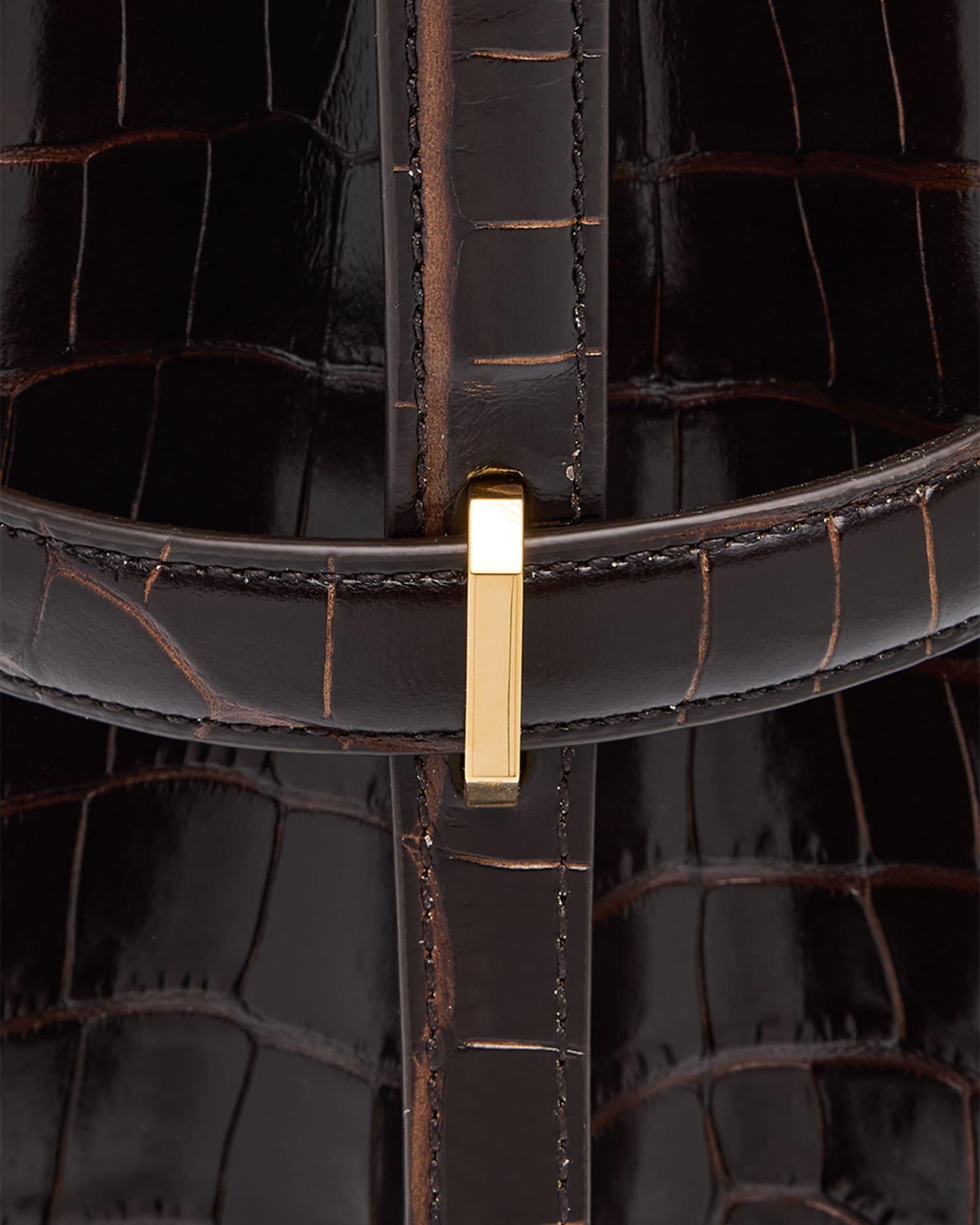 Belted Croc-Embossed Leather Bucket Bag Product Image