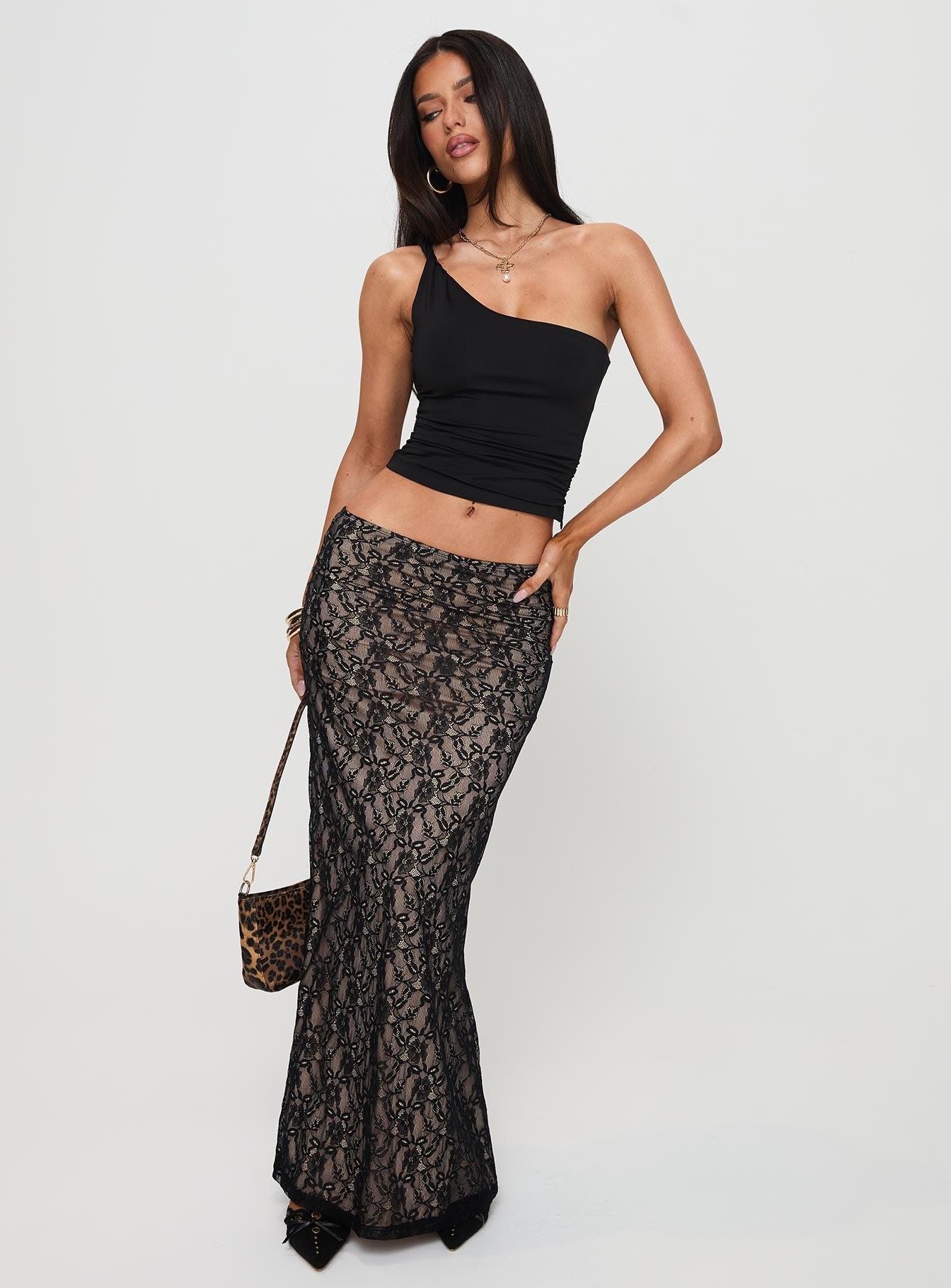 Lourenzia Lace Maxi Skirt Black / Nude Product Image