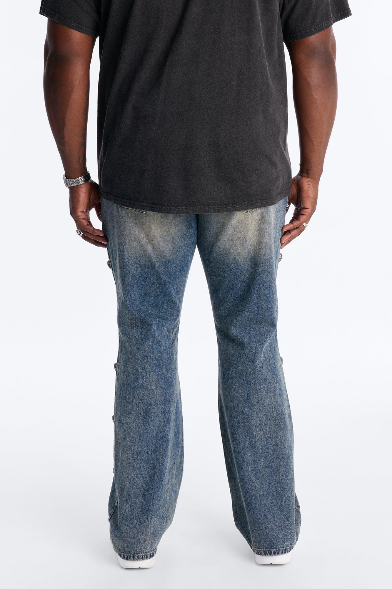 Stacked Slim Flare Chrome Skull Jean - Vintage Wash Male Product Image
