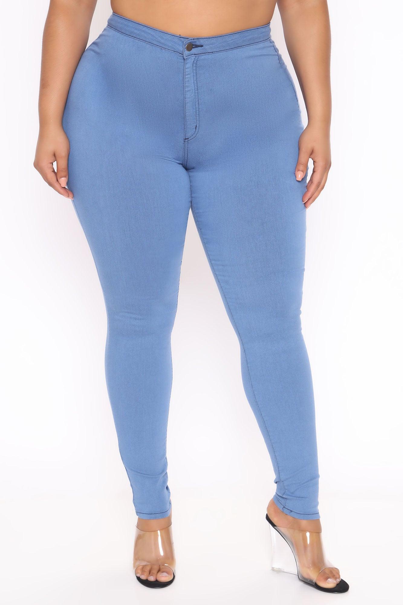 Super High Waist Denim Skinnies - Medium Blue Product Image