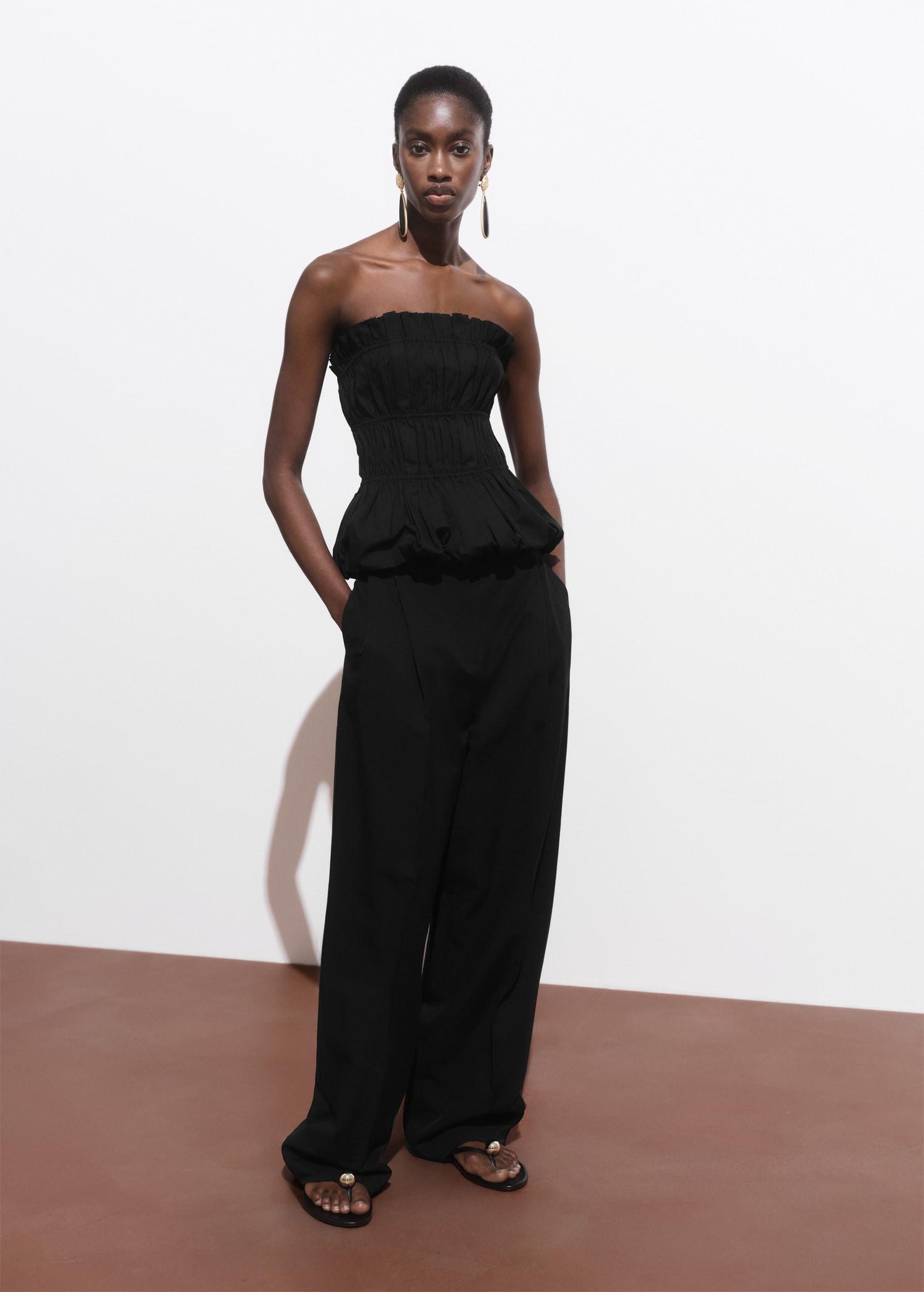 Ruched strapless top - Women | MANGO USA Product Image