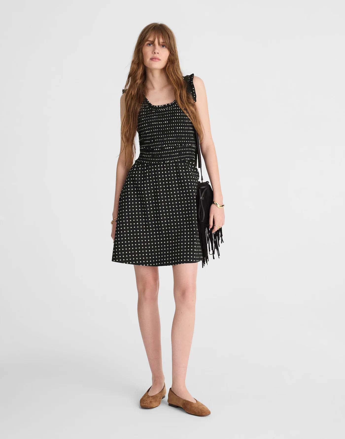 Ruffled Scoopneck Mini Dress in Dot Product Image