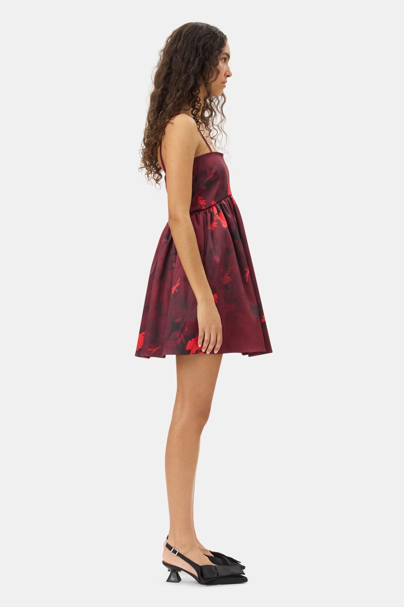 Red Floral Print Satin Strap Mini Dress Product Image