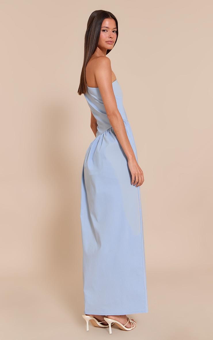  Light Blue Stretch Woven One Shoulder Maxi Dress Product Image