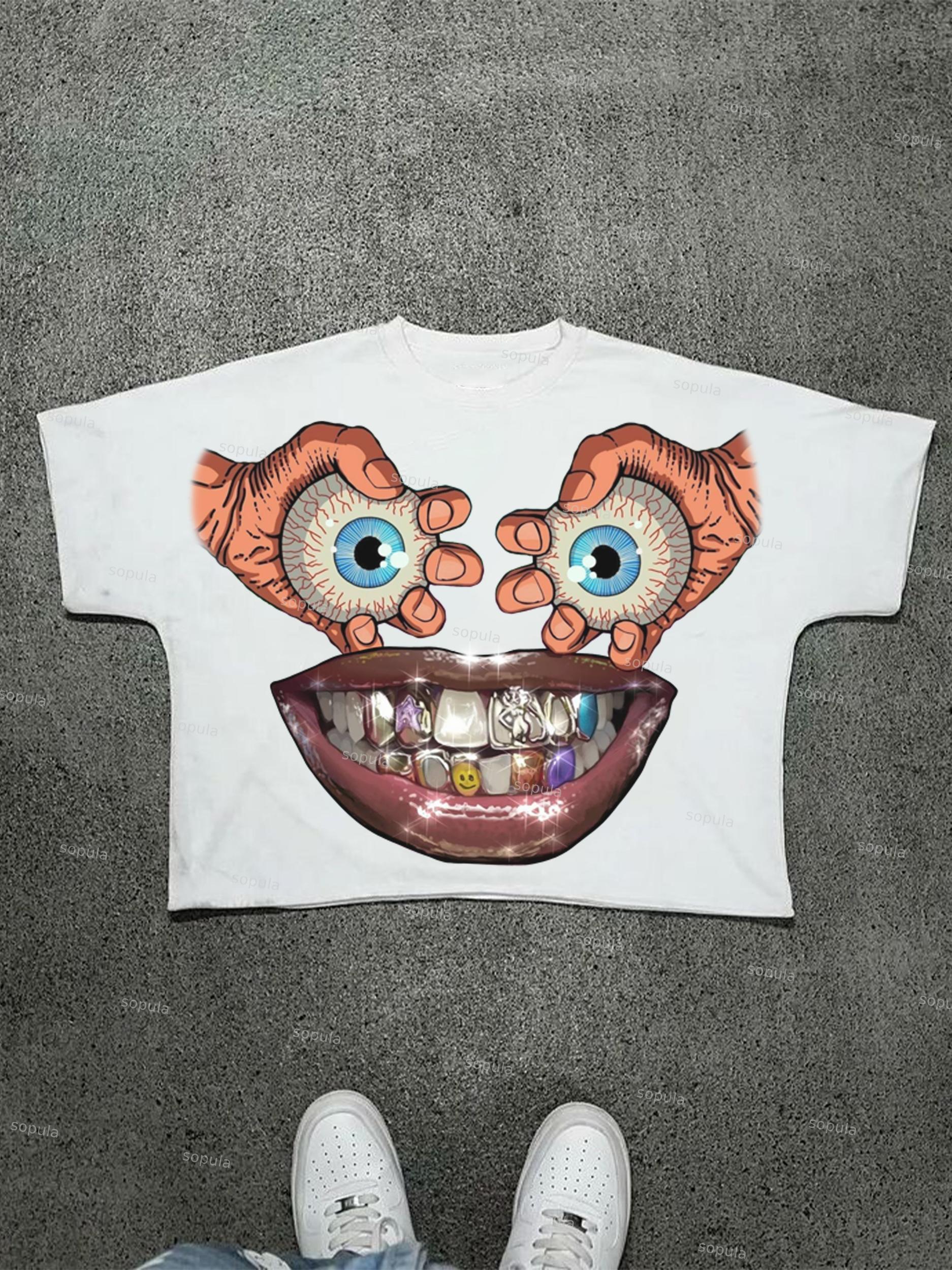 Eyes, Lips, Braces Retro Cartoon Graphic Cropped T-shirt Product Image