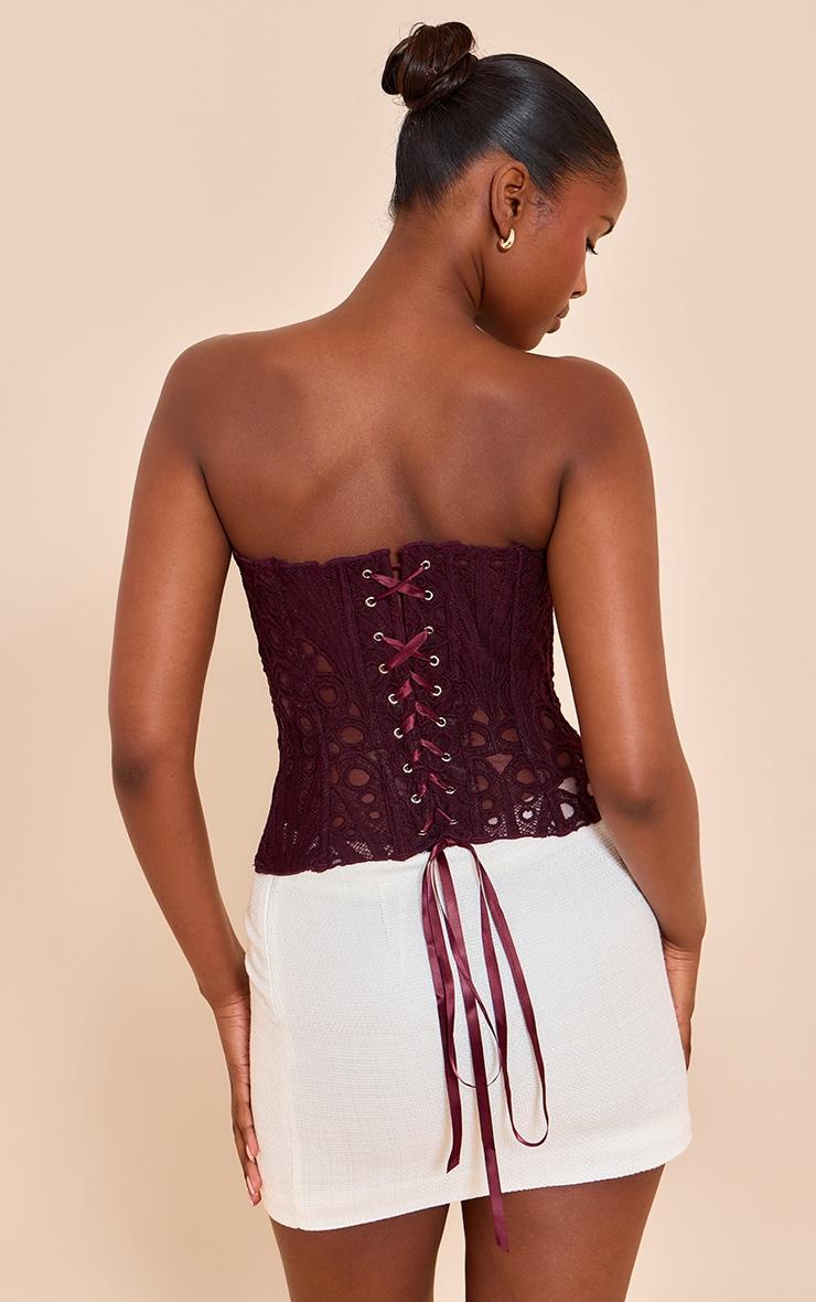 Dark Plum Textured Sheer Floral Lace Corset Product Image