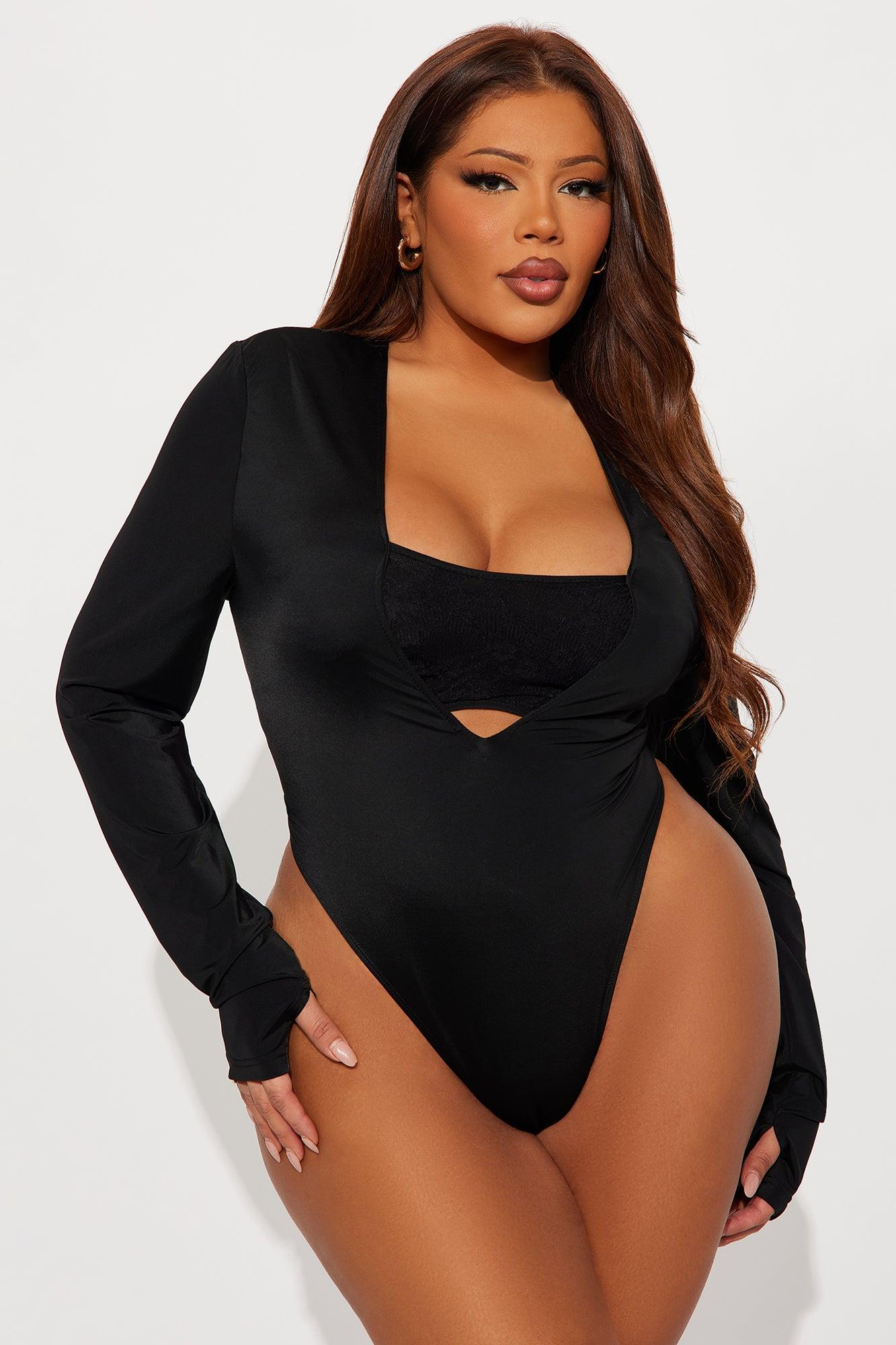 Standing Ovation Long Sleeve High Cut Bodysuit - Black Female Product Image