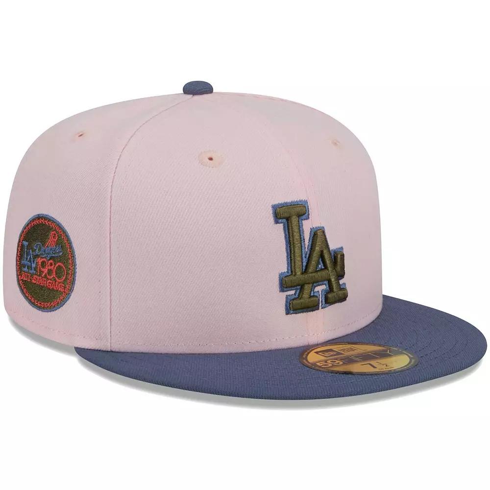 Men's New Era Pink/Blue Los Angeles Dodgers  Olive Undervisor 59FIFTY Fitted Hat, Size: 7 7/8 Product Image