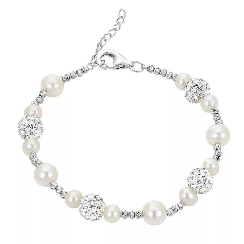 PearLustre by Imperial Sterling Silver Freshwater Cultured Pearl & Crystal Bead Bracelet, Women's, Size: 7.25" Product Image