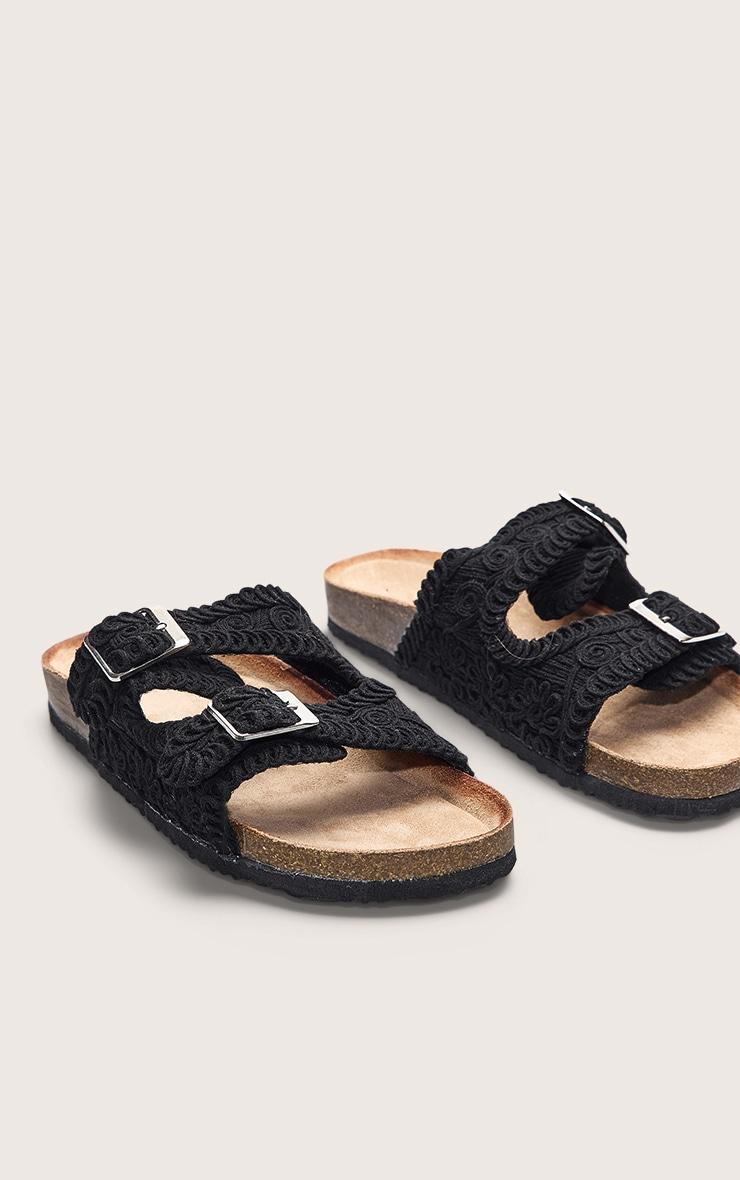 Black Crochet Knit Footbed Sandals Product Image