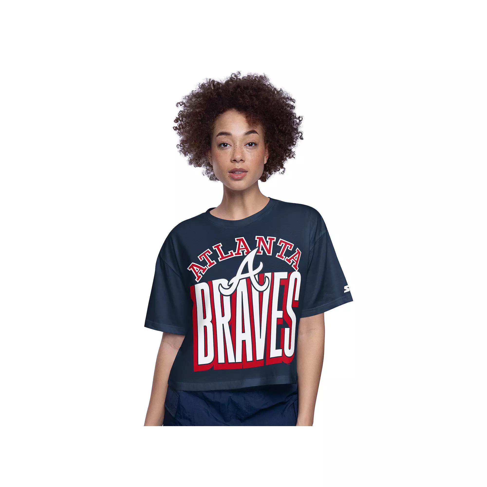 Women's Starter Navy Atlanta Braves Play the Ball Boxy Cropped T-Shirt, Size: XXL, Blue Product Image