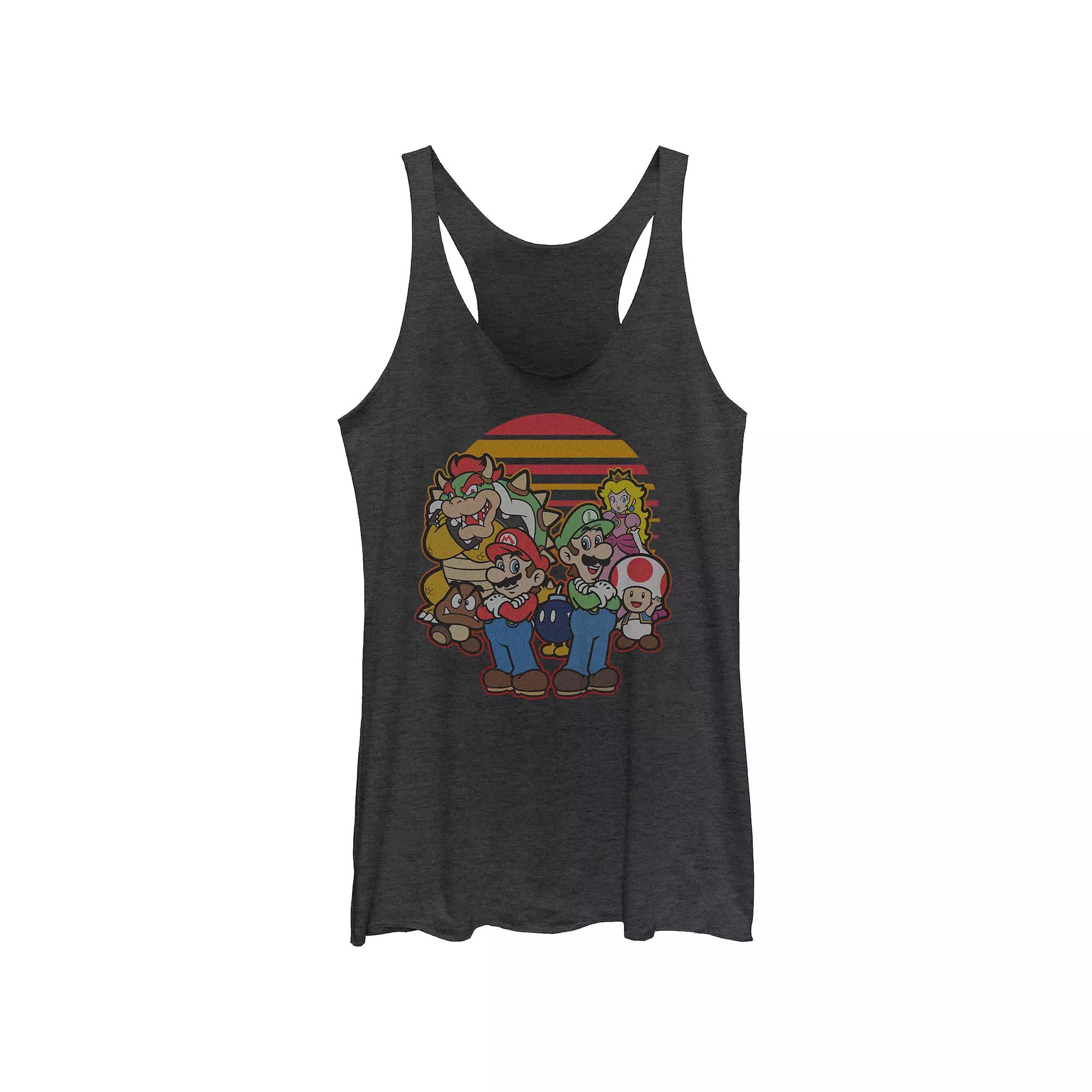 Juniors' Nintendo Super Mario Bros Mario And Friends Sunset Group Racerback Tank Top, Girl's,  Product Image