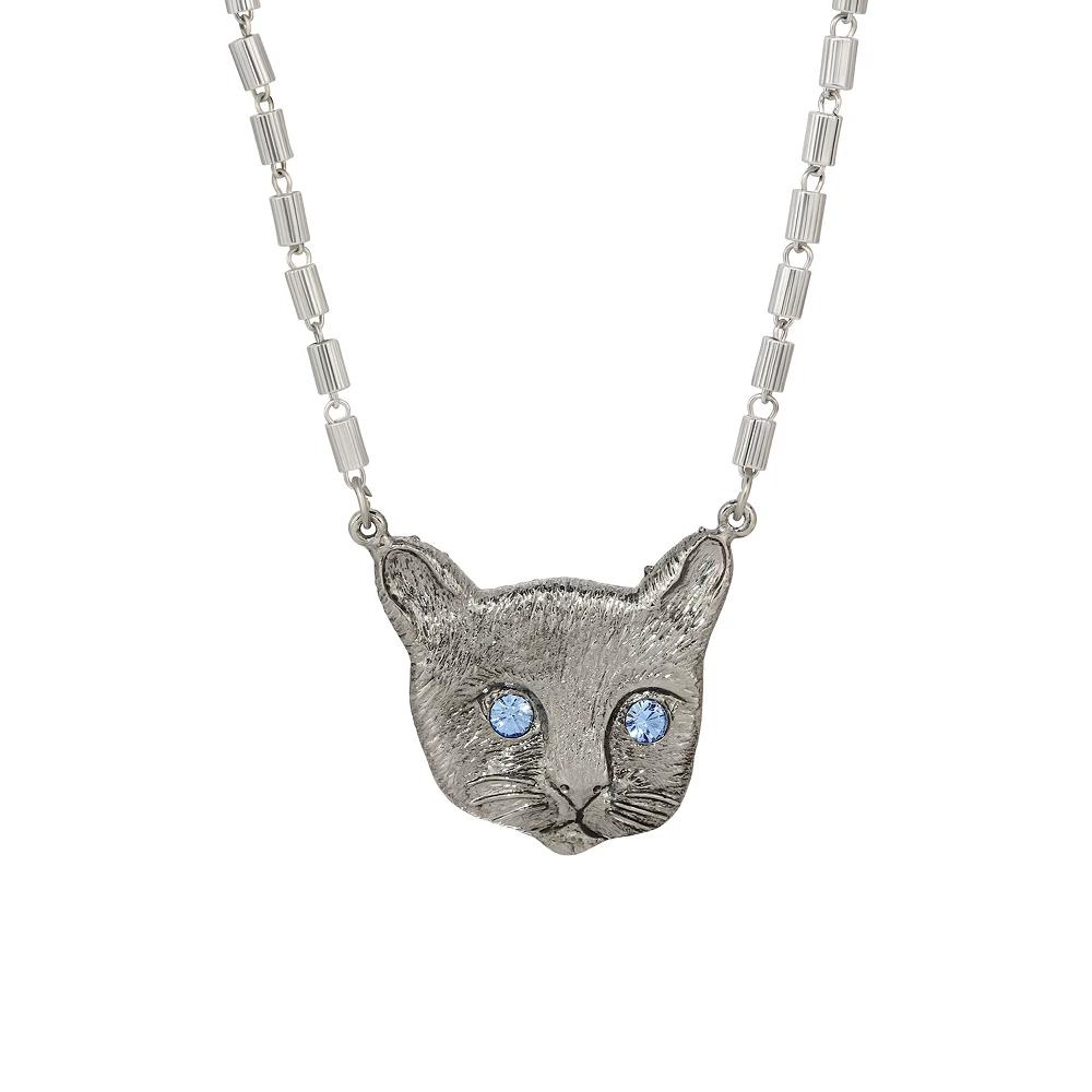 1928 Silver Tone Cat 17-in. Face Crystal Necklace, Womens, Blue Product Image