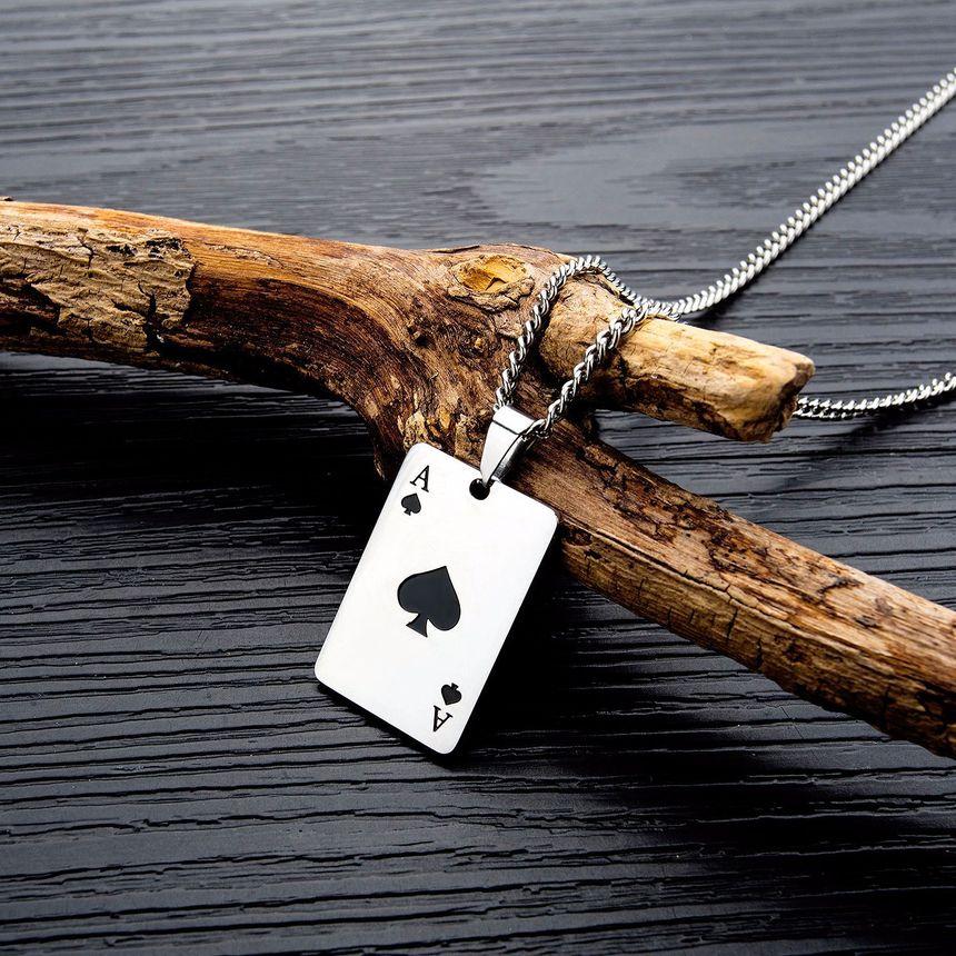 Stainless Steel Poker Card Pendant Necklace Product Image