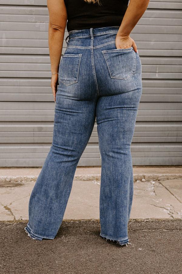 Risen The Sequoia High Waist Distressed Flare in Dark Wash Curves Product Image