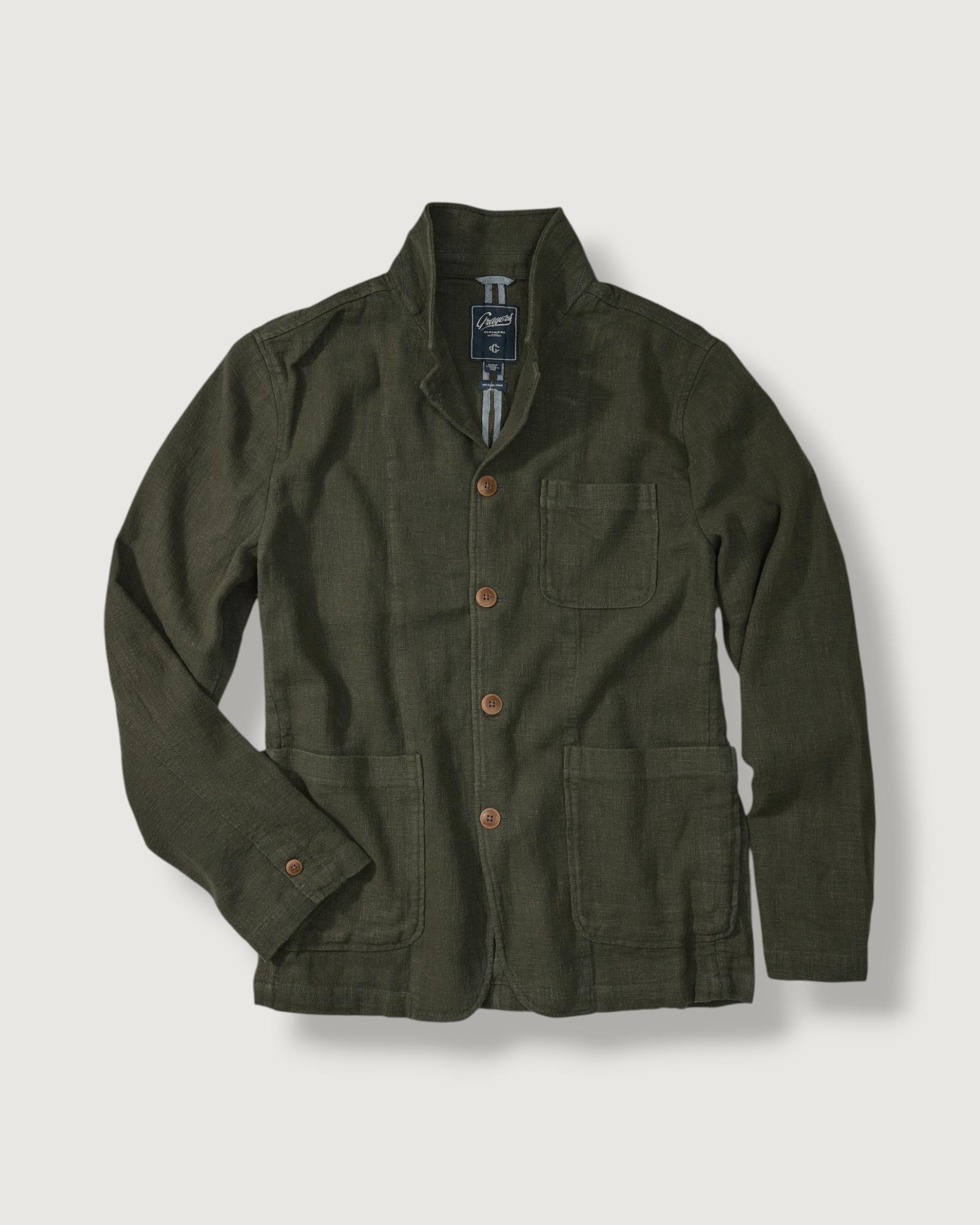 Nelson Ramie Stand Up Collar Blazer - Dark Olive Product Image