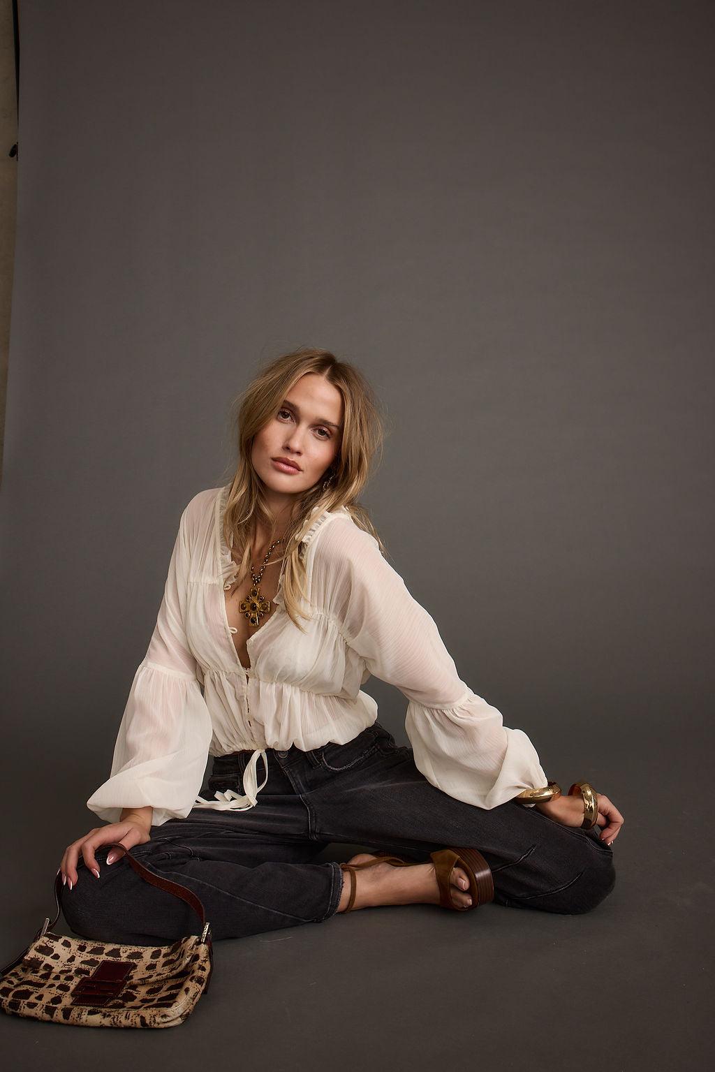 Alba White Chiffon Long Sleeve Blouse Product Image