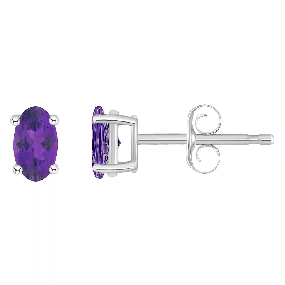 Celebration Gems 14k Gold Oval Birthstone Stud Earrings, Women's, Purple Feb Product Image