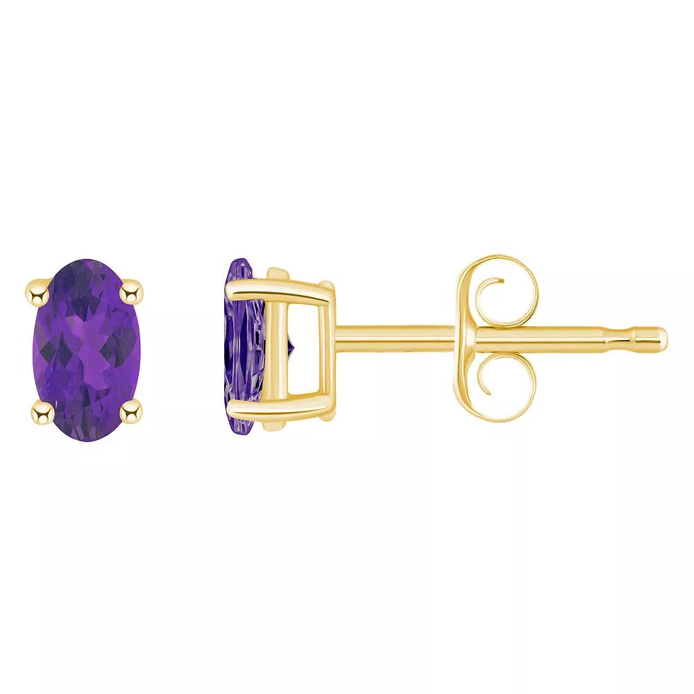 Celebration Gems 14k Gold Oval Birthstone Stud Earrings, Women's, Purple Feb Product Image