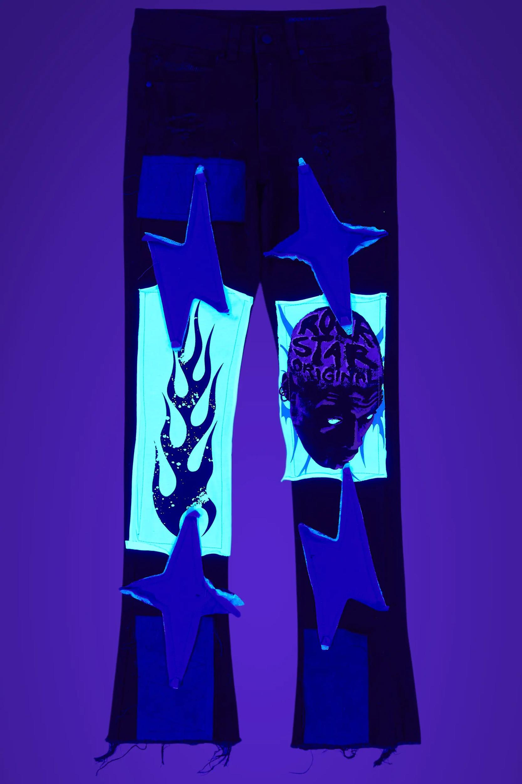 Edgar Jet Black Patchwork Stacked Flare Jean Male Product Image