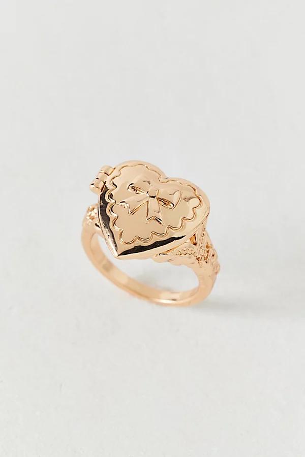 Etched Heart Locket Ring Womens at Urban Outfitters Product Image
