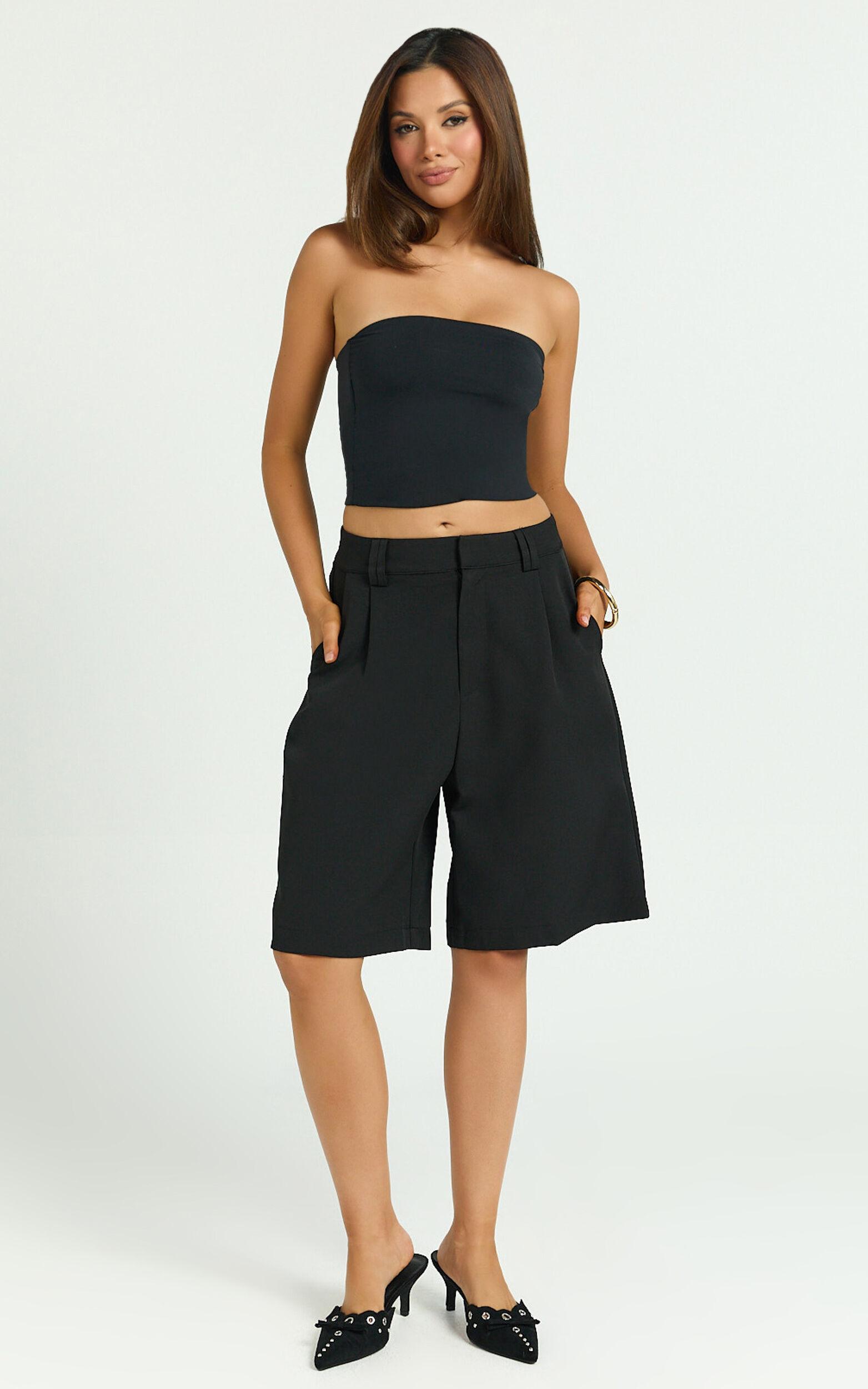 Nola Shorts - Mid Waist Bermuda Relaxed Fit Shorts in Black Product Image