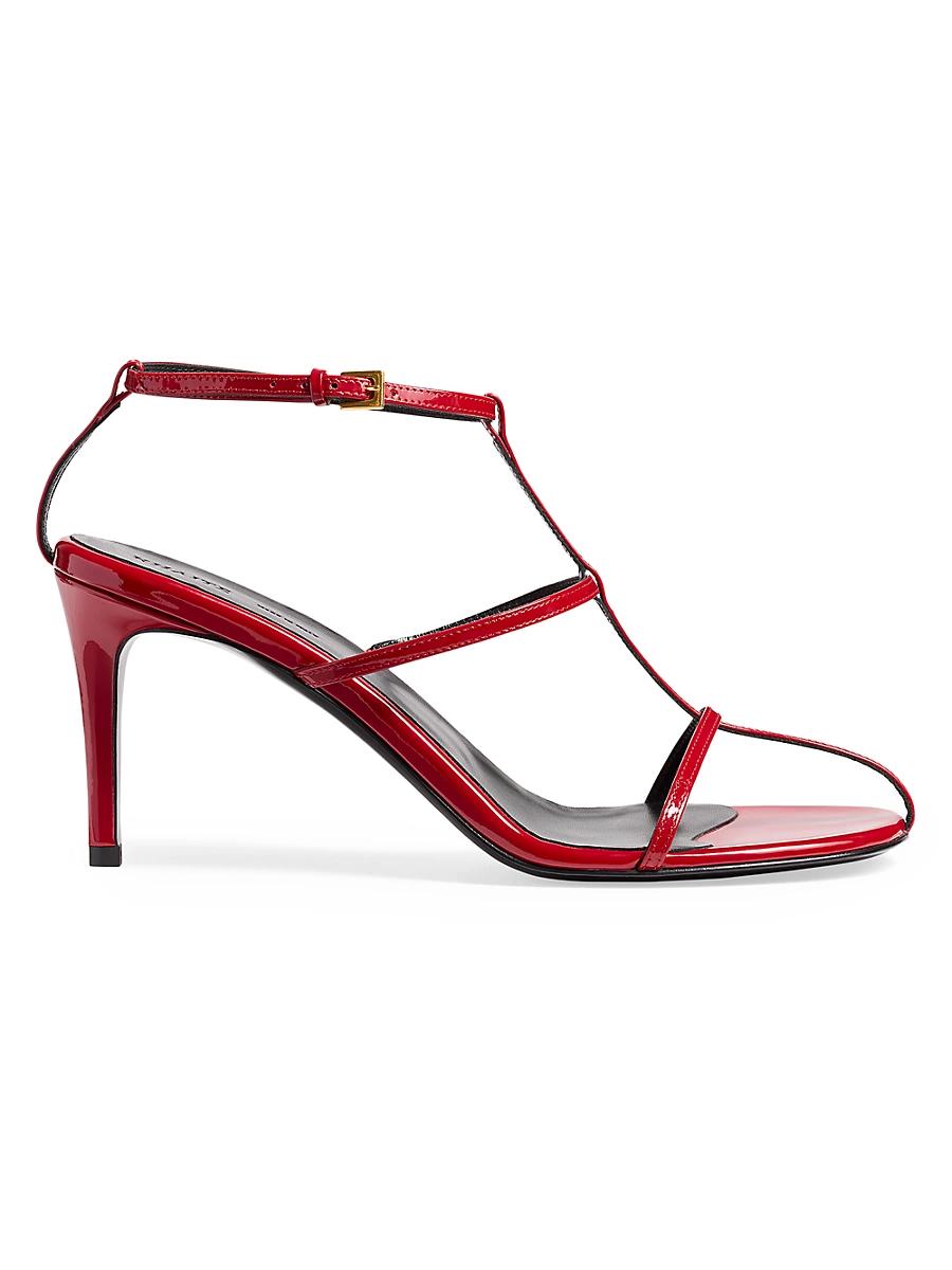 Womens Cage 75MM Patent Leather T-Strap Sandals Product Image