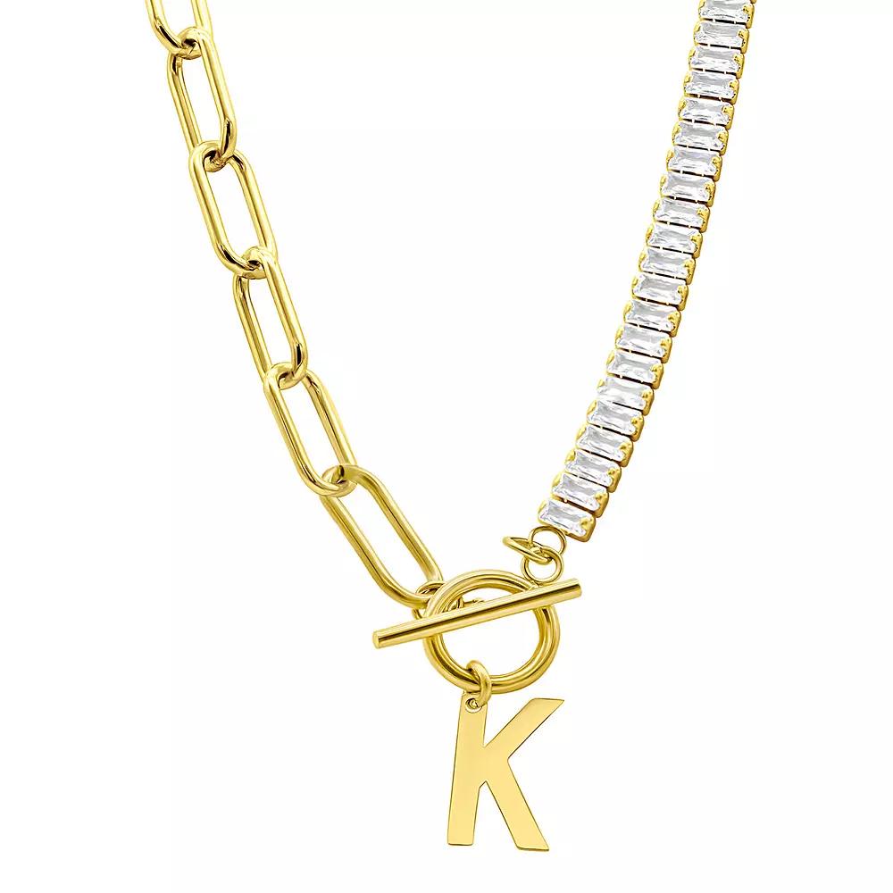 Adornia Gold Tone Half Crystal & Half Paperclip Initial Toggle Necklace, Womens Product Image
