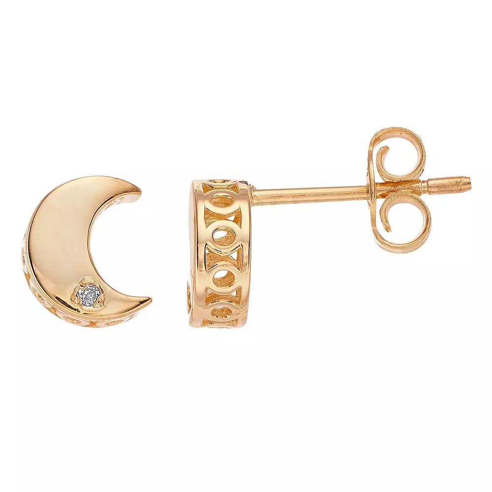 14k Gold Moon Stud Earrings, Women's Product Image